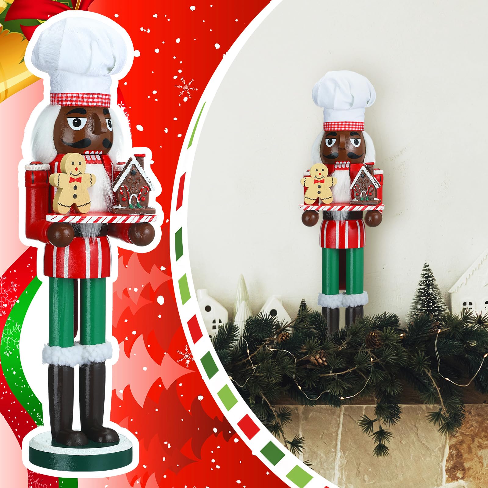 15 Inch Black Wooden Christmas Nutcracker Decor - African American King Figure, Festive Holiday Soldier Nutcracker for Tabletop Decorations | Perfect Christmas Gift for Home, Office & Holiday Parties