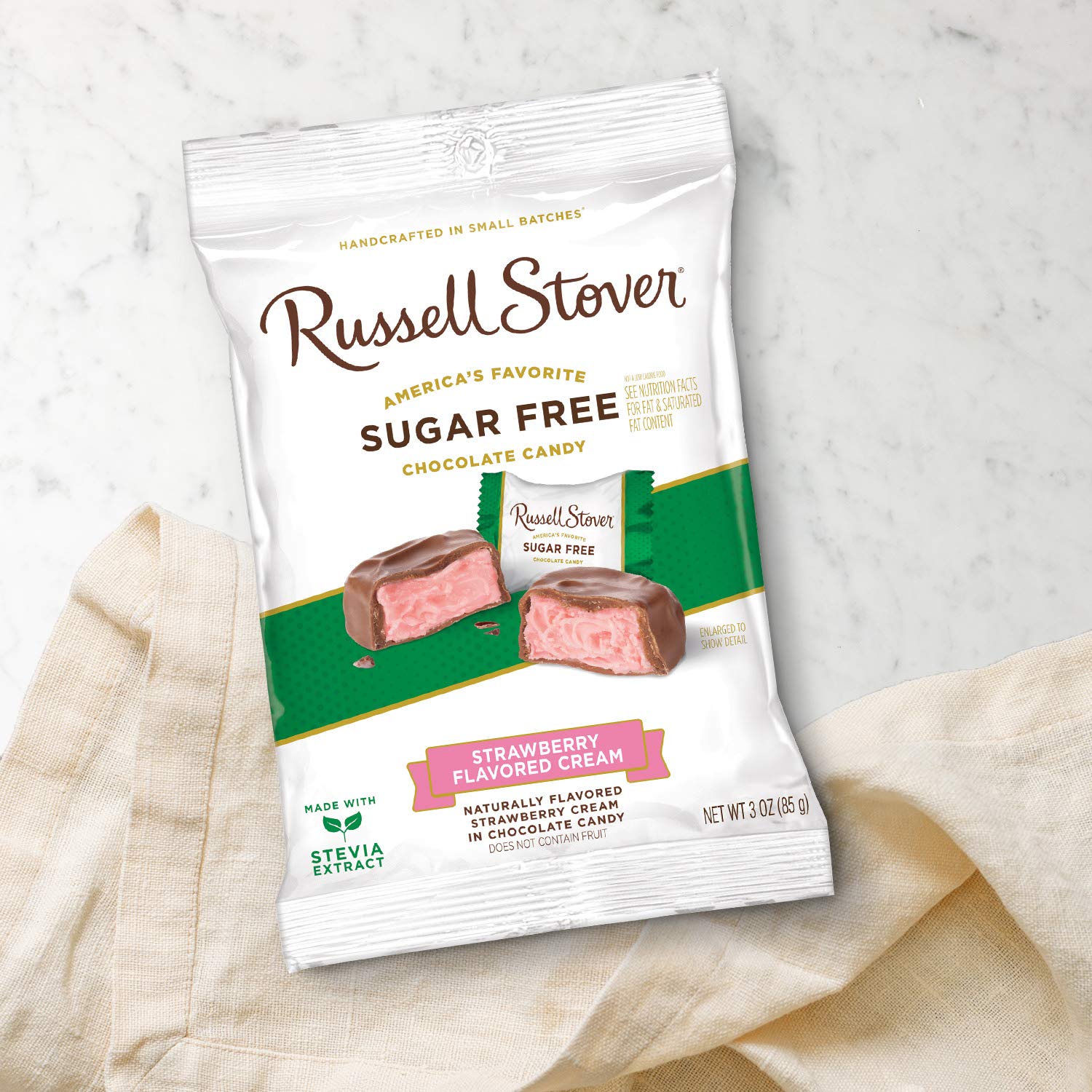 Russell Stover Sugar-Free Strawberry Cream Chocolate Candy with Stevia - 3oz (10-Pack) | Low-Carb Keto-Friendly Treat for Gifts, Parties & Desserts