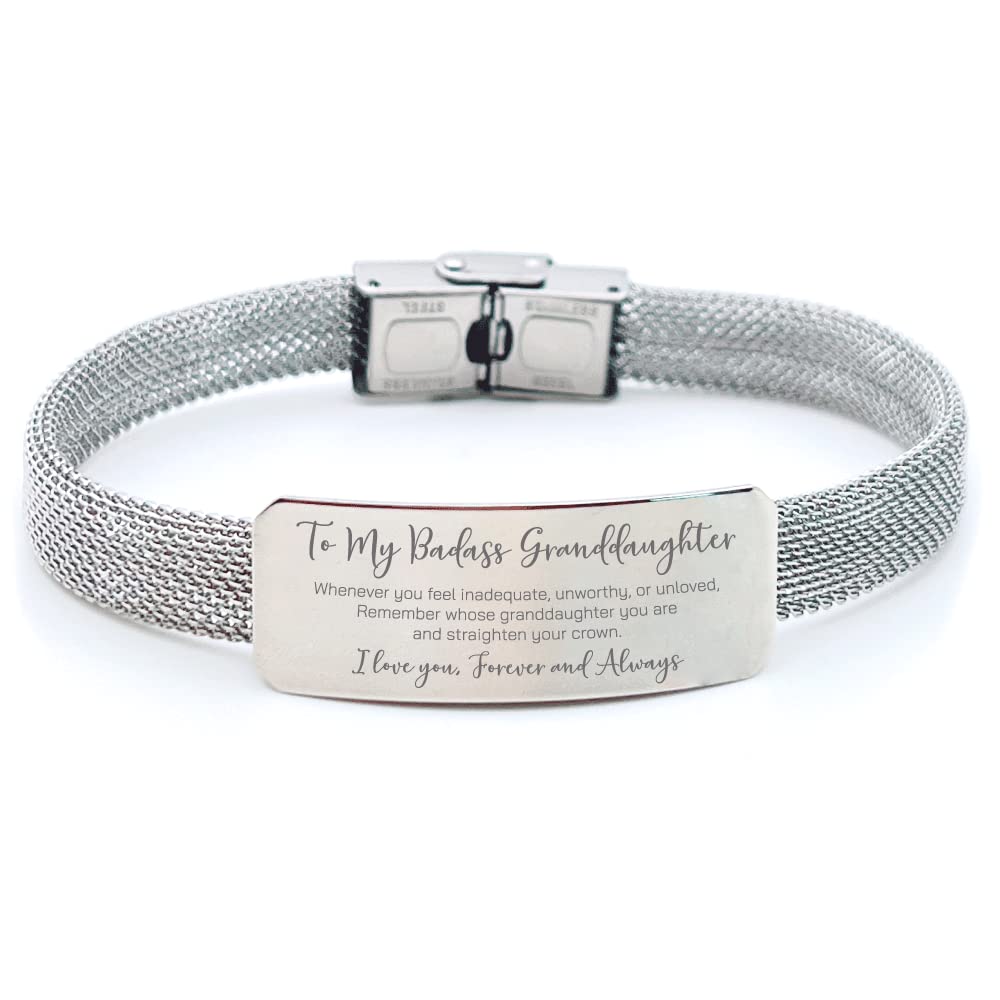 Personalized Engraved Bracelet for Granddaughter - Christmas, Birthday & Graduation Gift from Grandpa - Unique Badass Jewelry for Special Occasions | Perfect for Everyday Wear, Parties & Celebrations