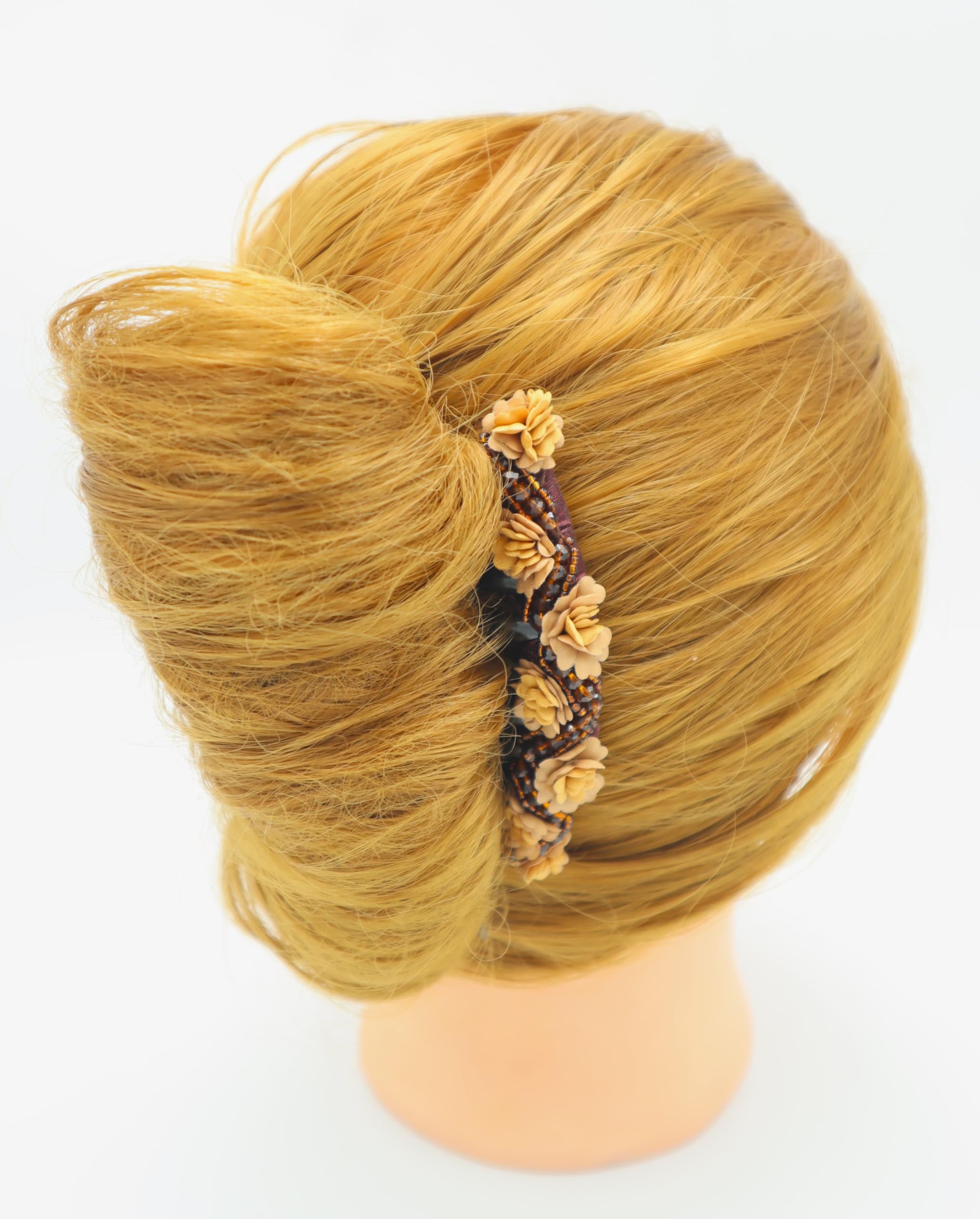 Handmade Fabric Daisy Flower Side Comb Hair Accessories for French Twist & Wedding Hairstyles - Decorative Brown Hair Comb for Bridal, Prom & Special Occasions