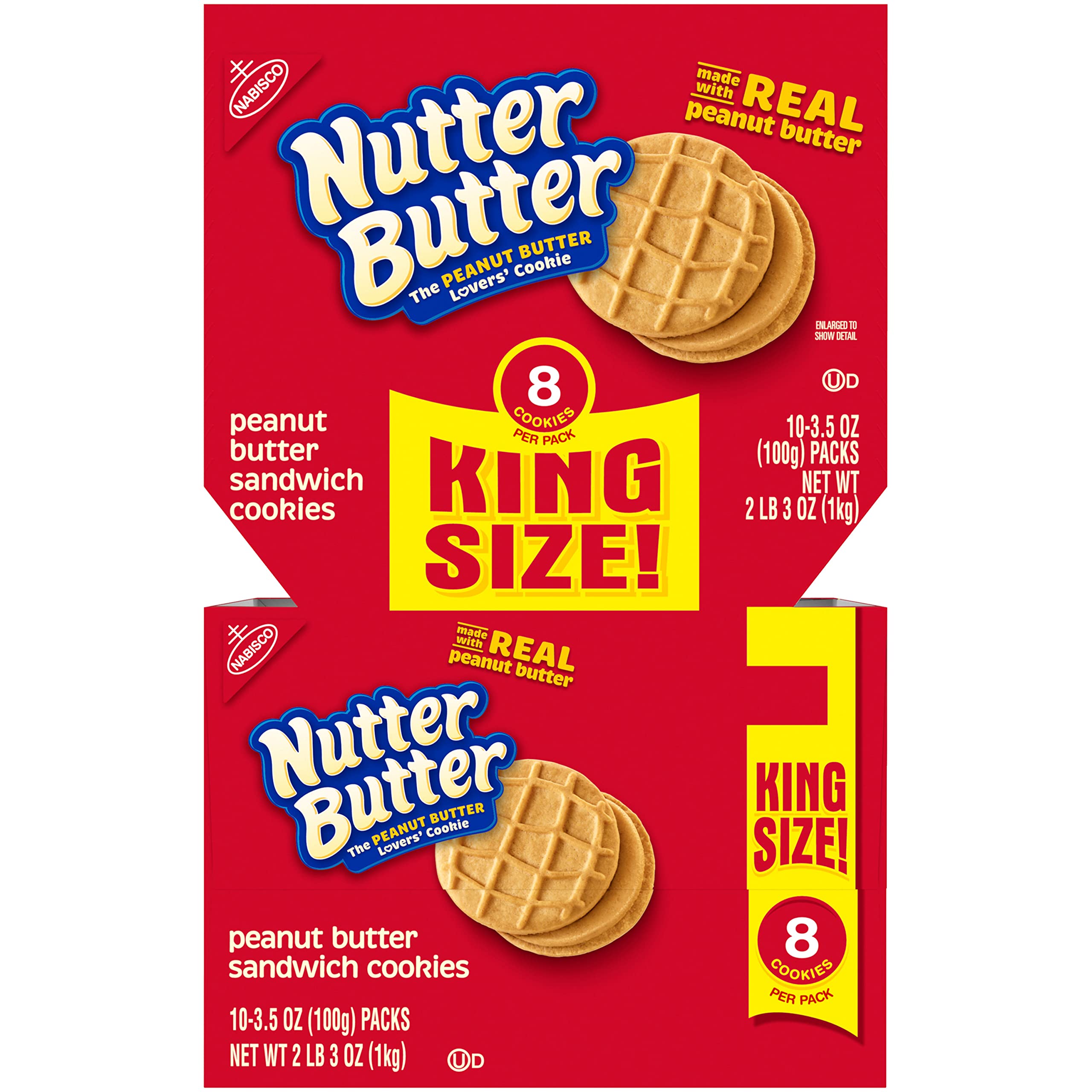 Nutter Butter Peanut Butter Sandwich Cookies - King Size (10 Pack of 3.5 oz Snack Packs) | Crunchy Peanut Butter Snacks for Lunchboxes, Office Treats & Road Trips
