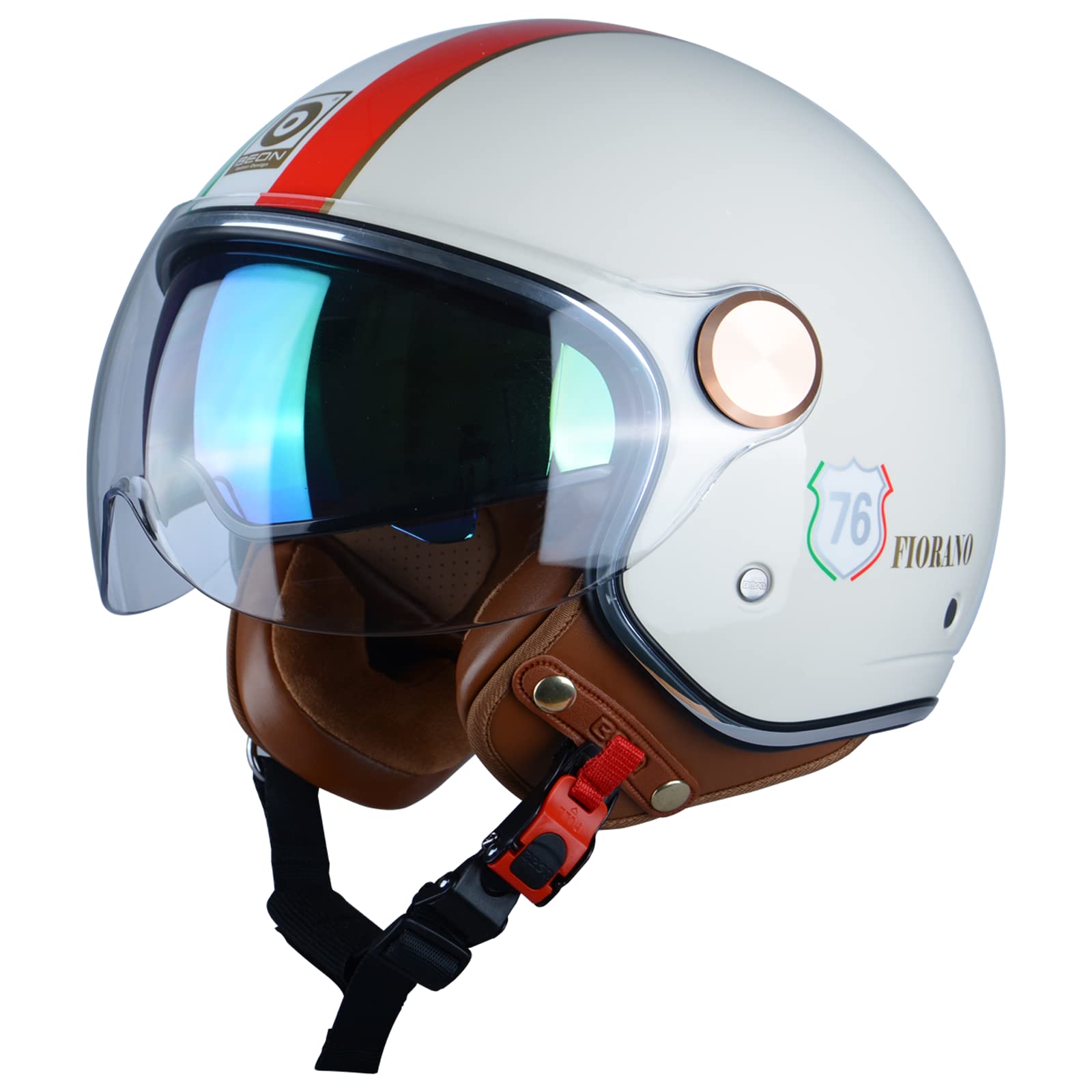 **DOT Approved Open Face Motorcycle Helmet for Adults - 3/4 Retro Vespa Style with Dual Visors, Unisex Design for Men & Women - Perfect for Moped, Cruiser, Bobber, and Chopper Rides - Ideal for City Commuting & Vintage Bike Enthusiasts**