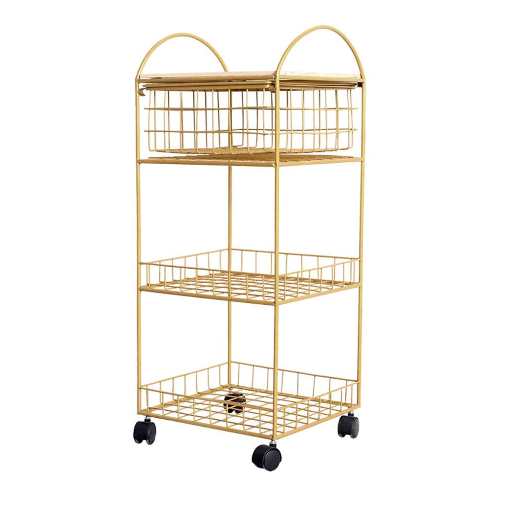 3-Tier Wrought Iron Shelf with Wheels & Drawer - Multi-Layer Storage Rack for Kitchen, Bathroom, Living Room - Organize Spices, Toiletries & Home Essentials - Heavy Duty Rolling Storage Cabinet with Handle
