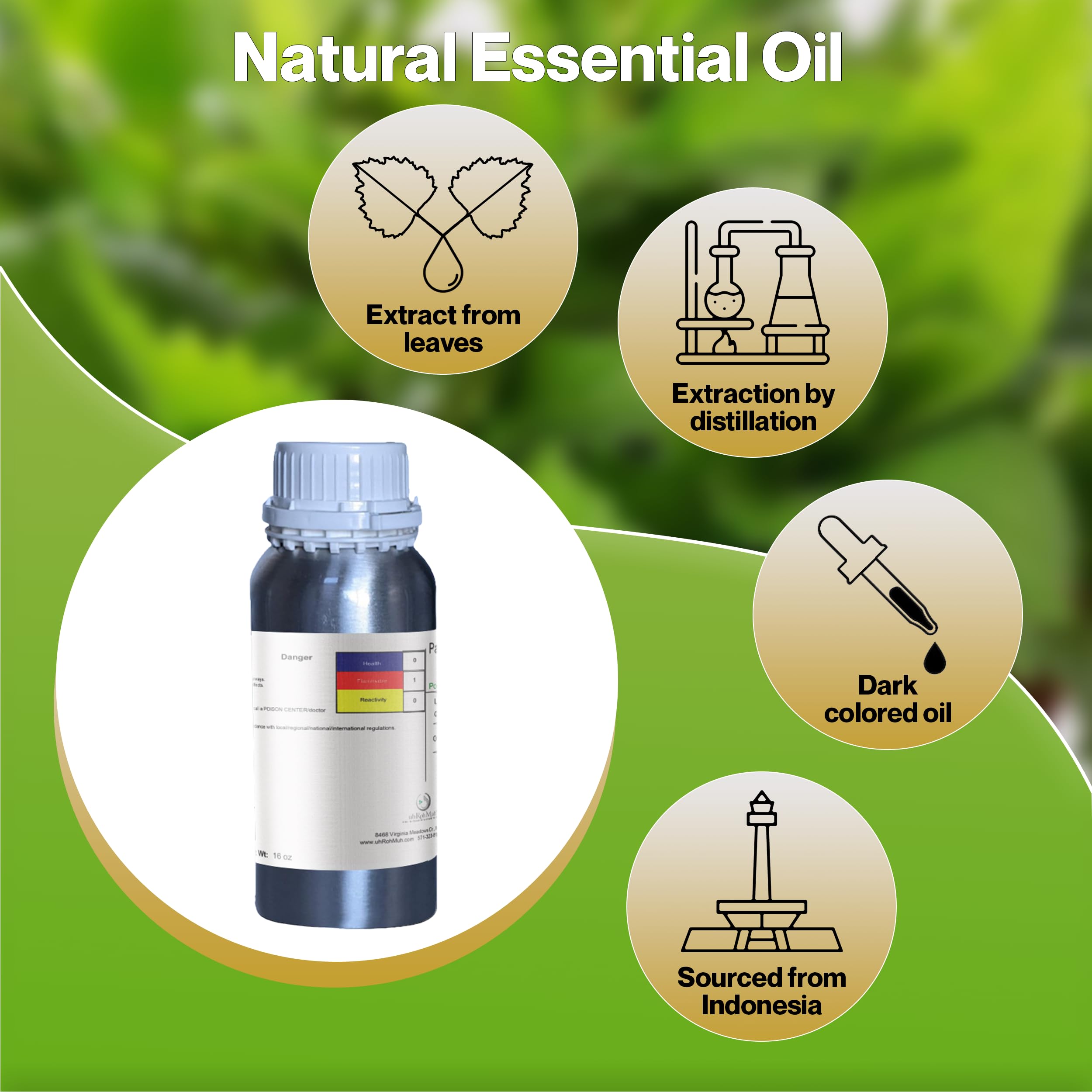 uhRohMuh 16 oz Dark Patchouli Essential Oil - Premium Grade, Intense Sweet Aromatic Scent for Aromatherapy, Relaxation & Meditation | Perfect for Diffusers, Massage Oils & DIY Skincare