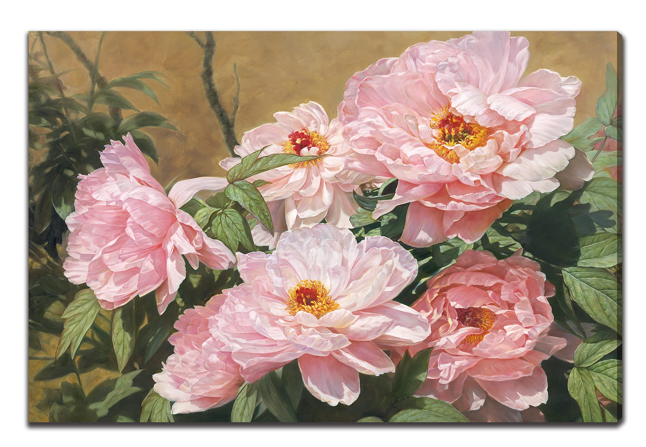 MATYBATE Floral Canvas Wall Art - Hand Painted Pink Peony Oil Painting, Stretched Framed Flower Picture for Home Decor, Living Room, Bedroom, Office (32x48 Inches, Ready to Hang) - Perfect for Spring Decor, Wedding Gifts & Farmhouse Style Interiors