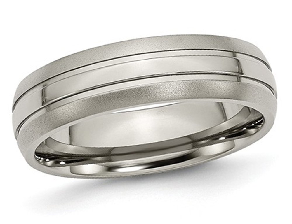 6mm Titanium Wedding Band Ring for Men - Brushed & Grooved Design, Durable & Comfortable - Perfect for Weddings, Anniversaries, and Everyday Wear