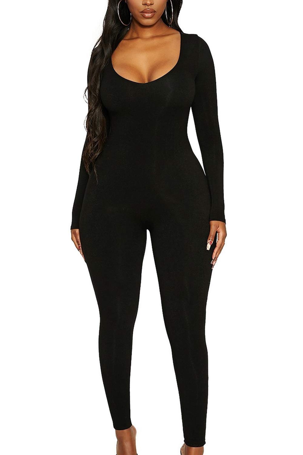 Mulisky Women's Sexy Long Sleeve Bodycon Jumpsuit - Slim Fit One Piece Romper Outfit for Party, Club & Night Out | Plus Size Available