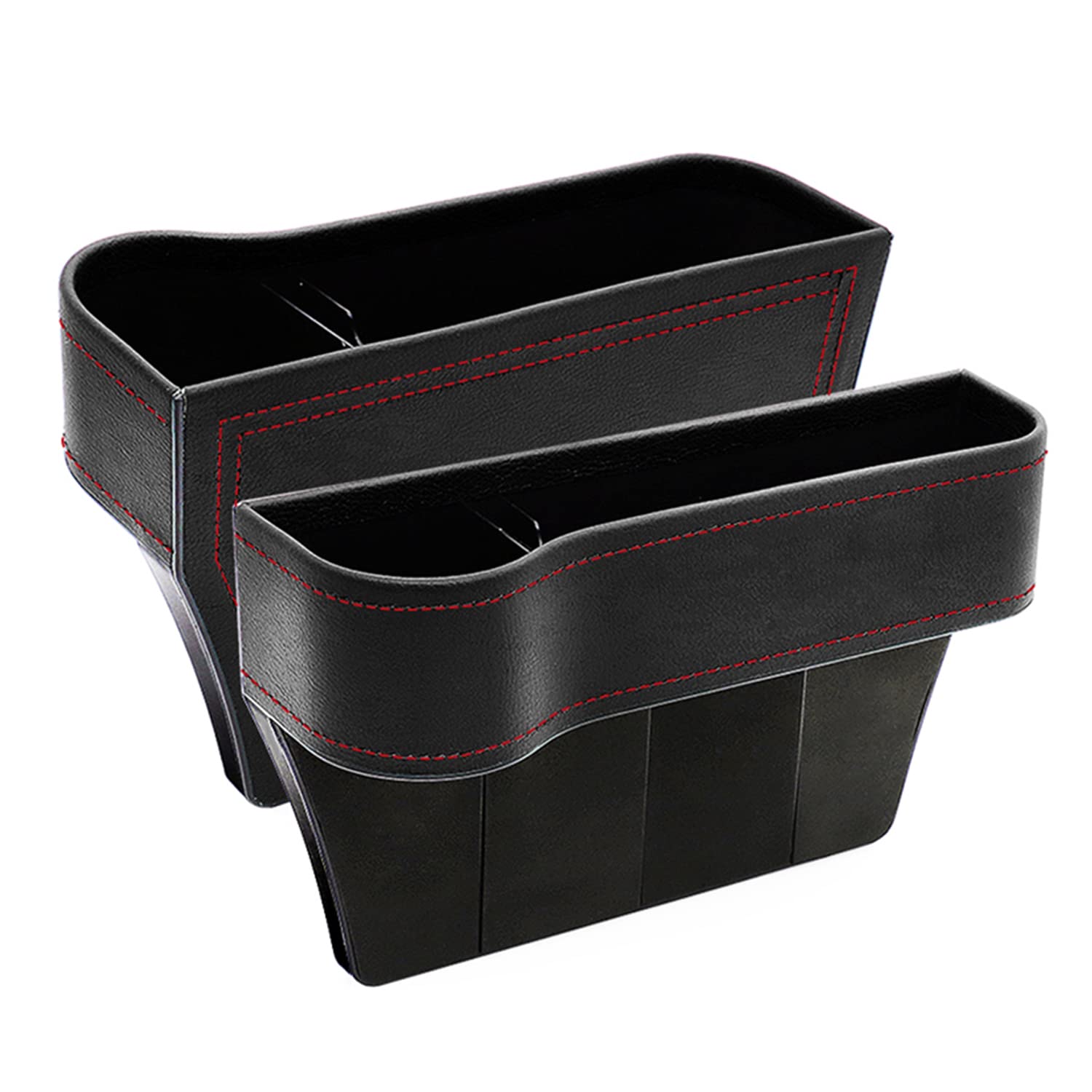 Alpha Rider Car Seat Organizer with Cup Holder - 2PCS Black PU Leather Front Seat Gap Filler & Console Side Storage Box for Phone, Wallet, Keys, Cards - Perfect for Road Trips, Commuting & Family Travel Accessories