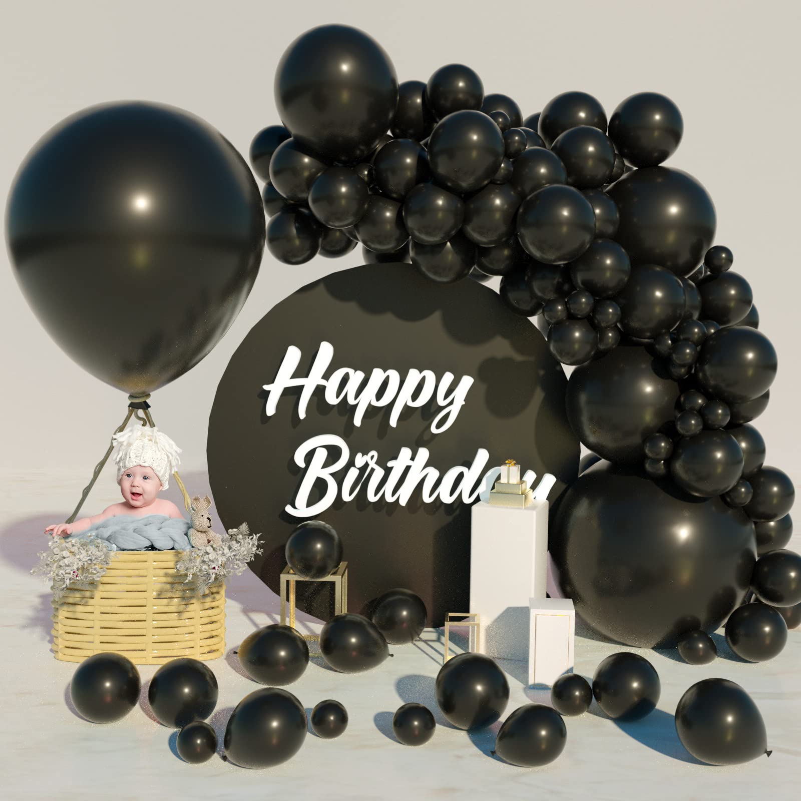 Styirl Black Balloons Arch Kit - 110 pcs 36/18/12/10/5 Inch Latex Party Balloons for Birthday, Christmas, Graduation, Gender Reveal & Baby Shower Decorations - Perfect for Indoor & Outdoor Party Decor