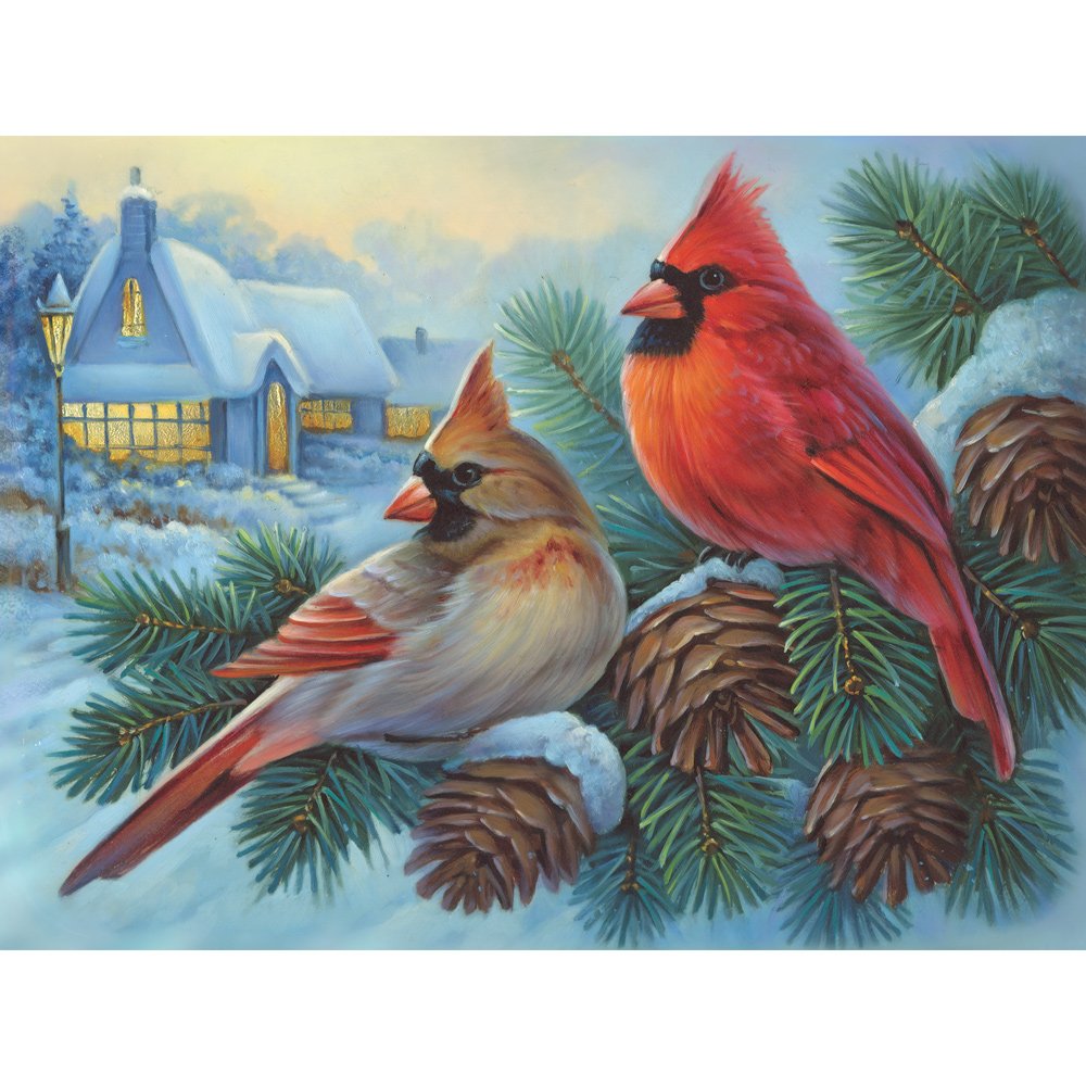 500 Piece Winter Cardinals Jigsaw Puzzle for Adults - Birds in Snow Landscape by Artist Oleg Gavrilov - 18