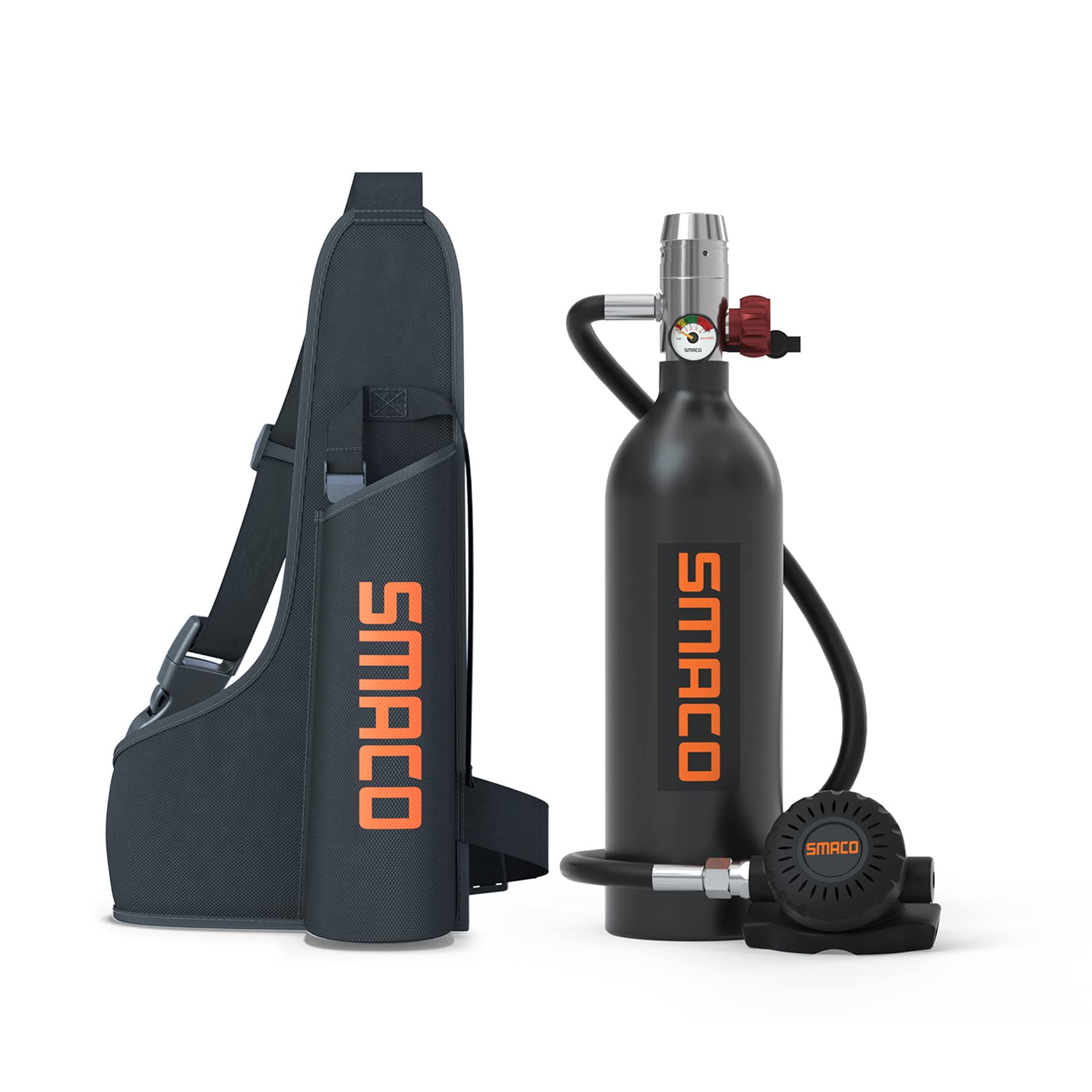SMACO Mini Scuba Tank 1L Capacity - 15-20 Minutes Underwater Breathing (Max 30m Depth) - Portable Diving Equipment for Scuba Diving, Snorkeling, Water Rescue & Emergency Air Supply | Perfect for Recreational Divers, Lifeguards & Underwater Explorers