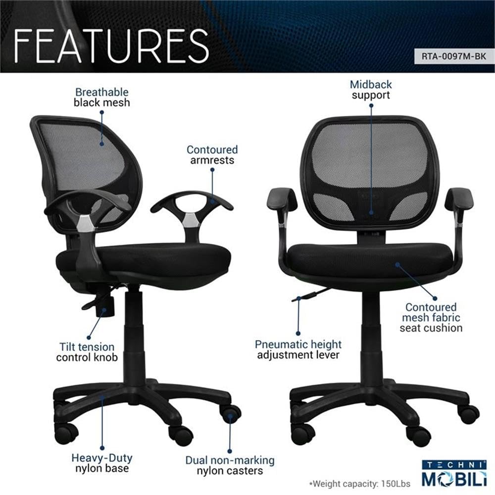 UrbanPro Mesh Office Chair - Ergonomic Black Desk Chair for Home & Office - Perfect for Long Hours of Work & Gaming