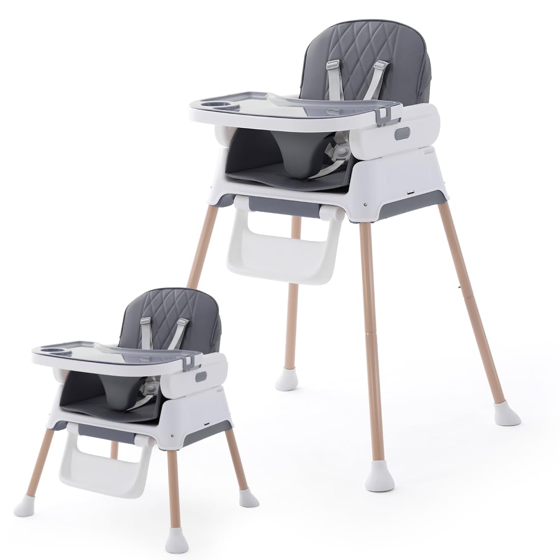 3 in 1 Adjustable Convertible Baby High Chair with Detachable Double Tray & 5-Point Harness - Infant Feeding Booster Seat for Dining, Travel & Home Use - Deep Gray
