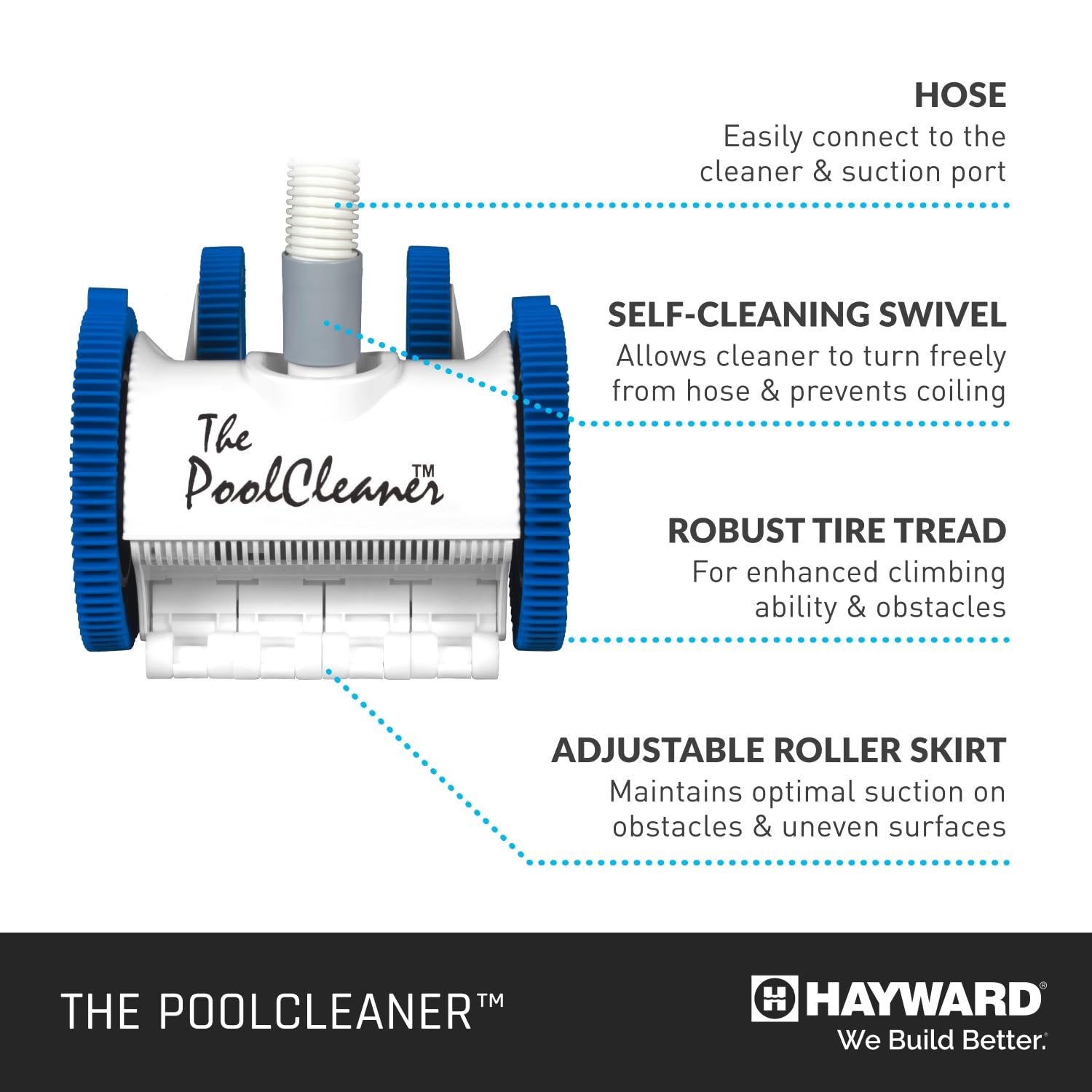 Hayward W3PVS40JST Automatic Pool Vacuum Cleaner for In-Ground Pools up to 20x40 ft - White | Suction Side Pool Cleaner | Ideal for Concrete, Vinyl & Fiberglass Pools | Easy Setup & Low Maintenance
