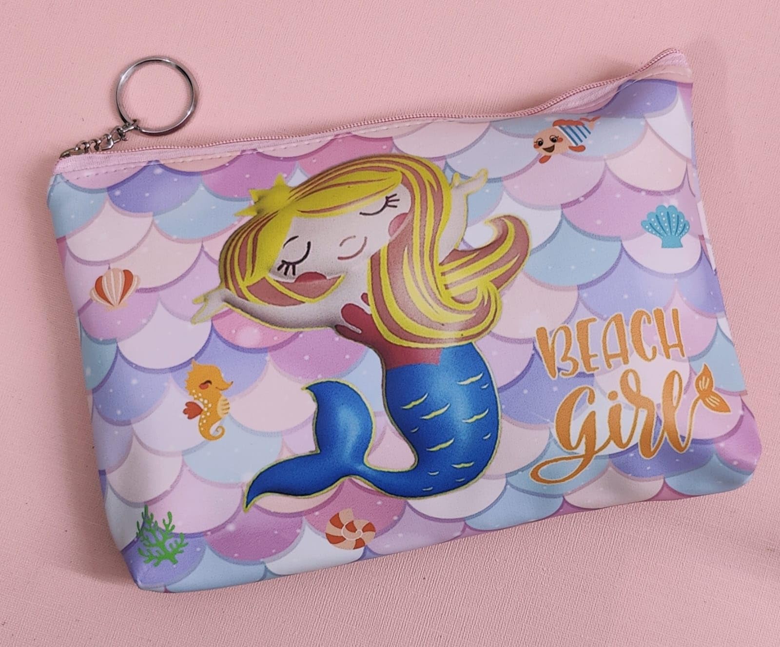 AMANVANI Mermaid Themed Zipper Pouch Set (2 Pack) - Cute Waterproof Cosmetic Bag for Women & Girls, School Stationery Organizer, Makeup Travel Pouch - Perfect for Gifts, School Supplies & Travel Accessories