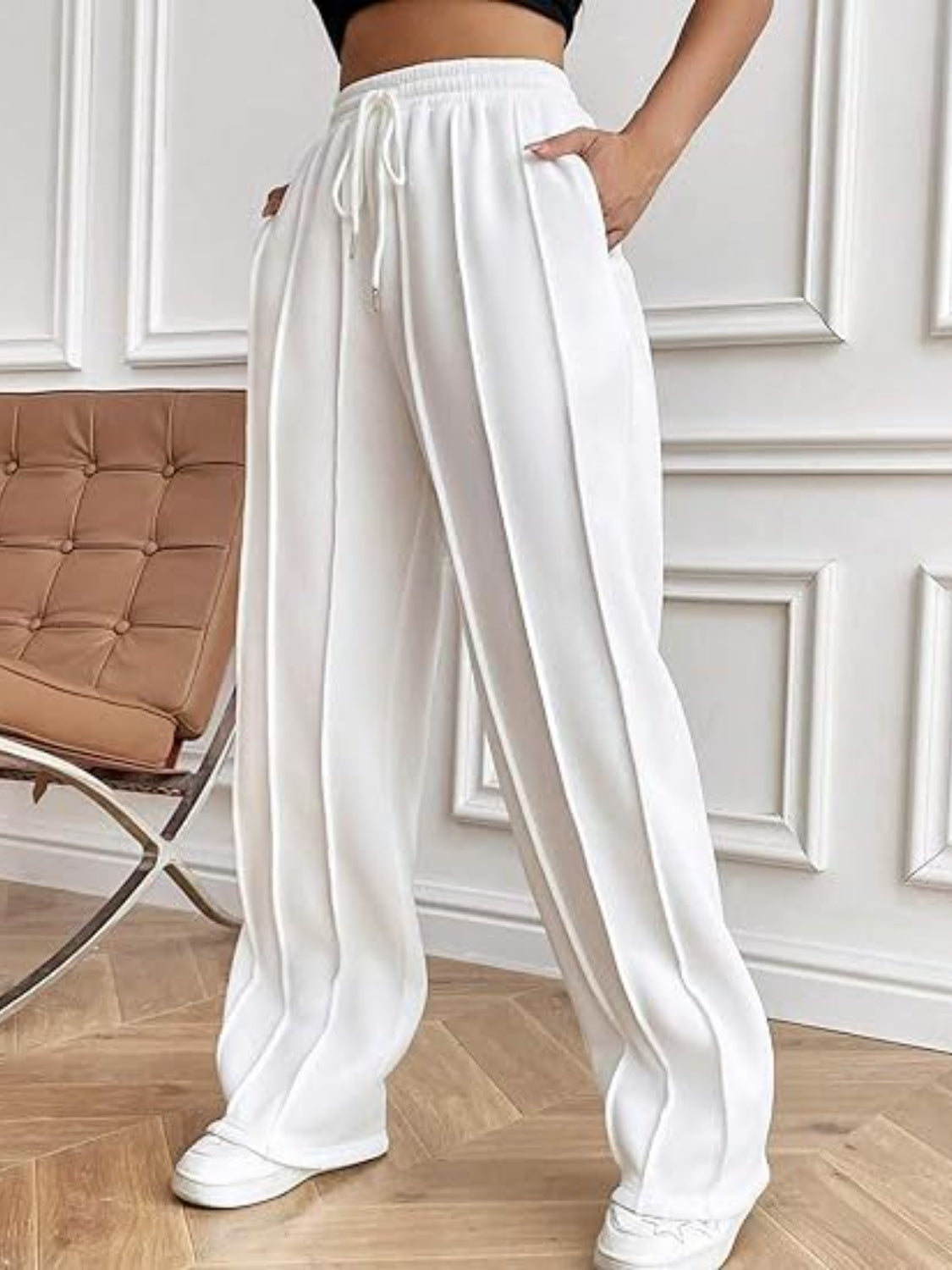 Comfortable Drawstring Wide Leg Pants with Pockets for Women - Casual Lounge, Yoga & Travel Wear