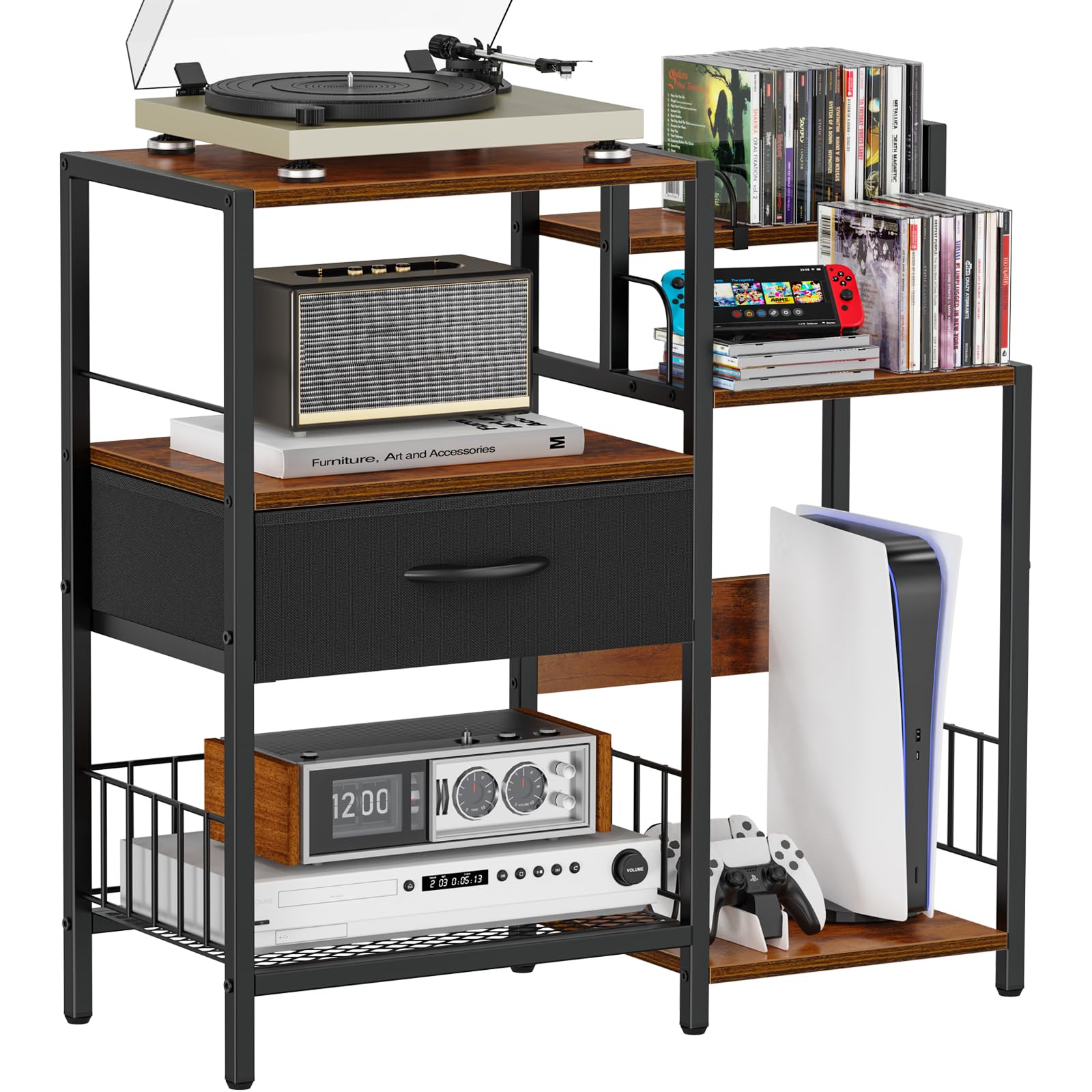 Snughome AV Media Stand - TV Entertainment Center with DVD, Video Game Storage & Record Player Shelf | Perfect for Living Room, Home Theater & Gaming Setup