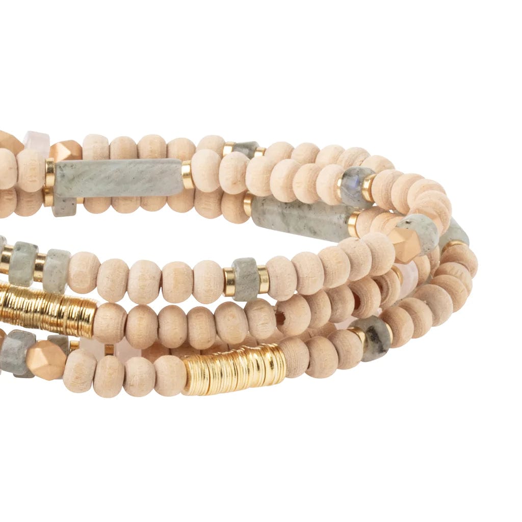 Natural Labradorite & Gold Wood Wrap Bracelet – Handmade Boho Jewelry for Women, Men – Perfect for Yoga, Meditation & Spiritual Healing