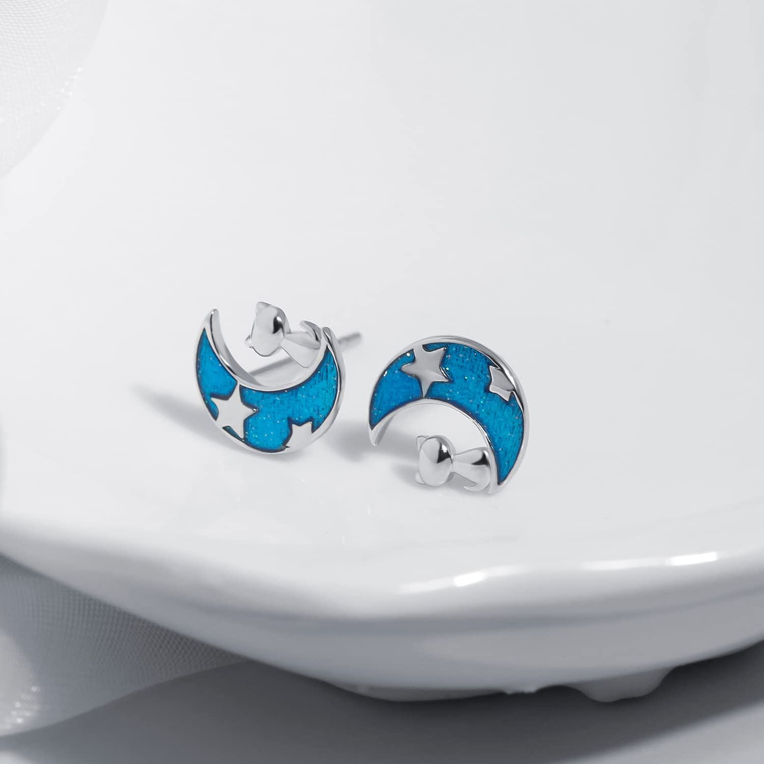 Meissa 925 Sterling Silver Stud Earrings - Moon & Star Cat Earrings for Women | Hypoallergenic, Handmade Jewelry | Perfect for Everyday Wear, Gifts & Special Occasions
