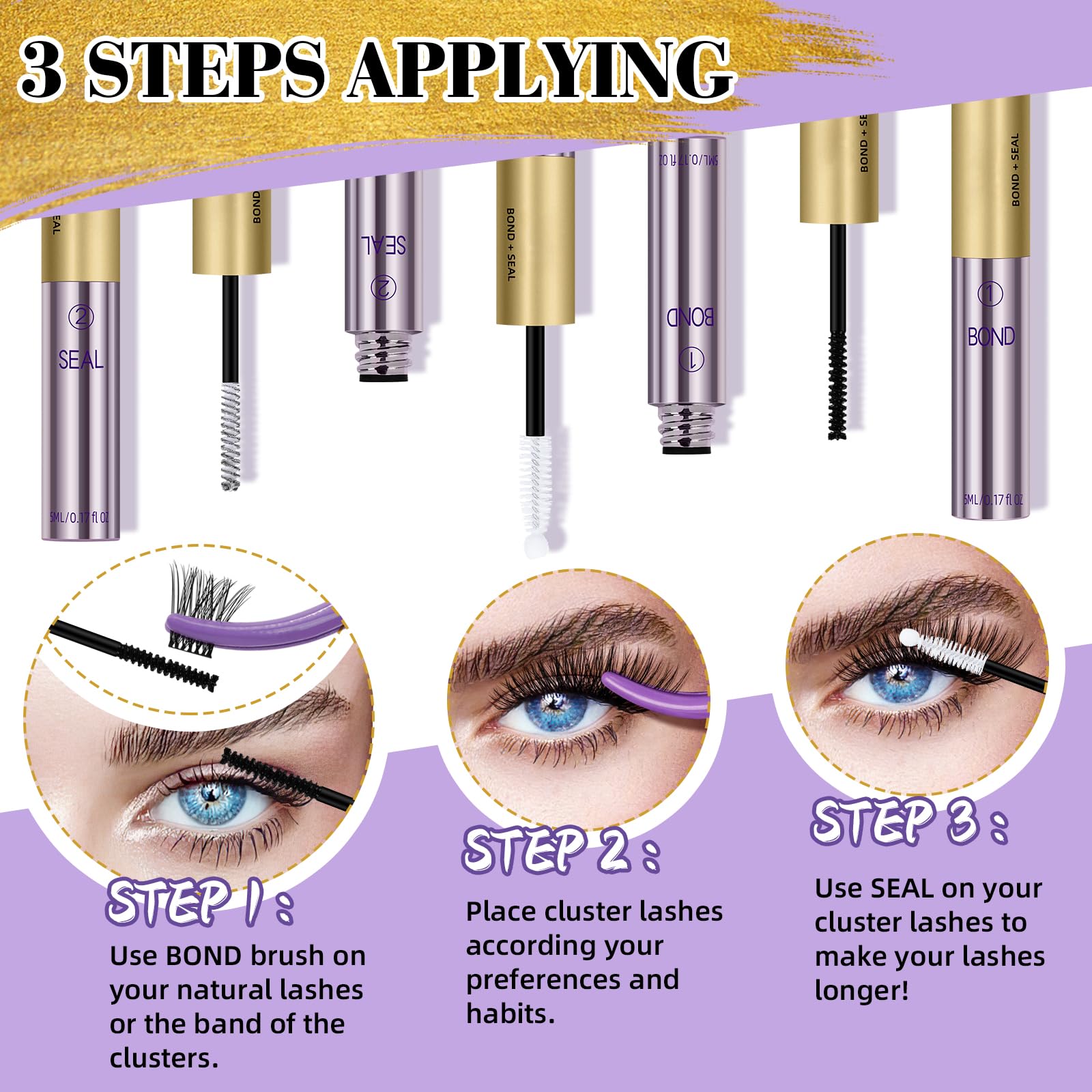Waterproof 10ML Lash Bond & Seal - Long Lasting Eyelash Extension Glue with Mascara Wand, Strong Hold 2-in-1 Formula for DIY Cluster Lashes (White) | Perfect for Salon Professionals & Home Lash Extensions