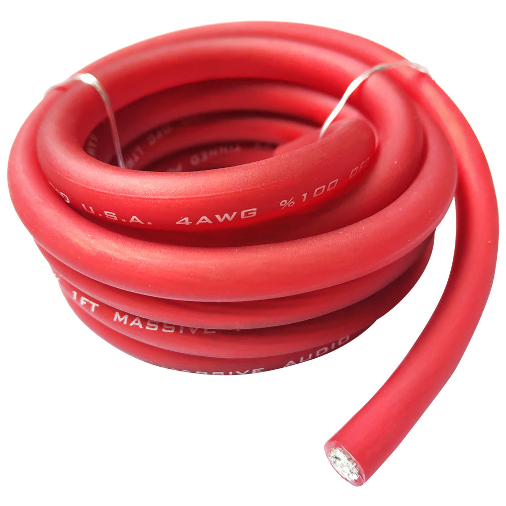 4 AWG 100ft Red Pure Copper Oxygen-Free Silver Tinned Twisted Wire Spool - Heavy Duty Power Cable for Car Audio, Solar Panels & Marine Applications