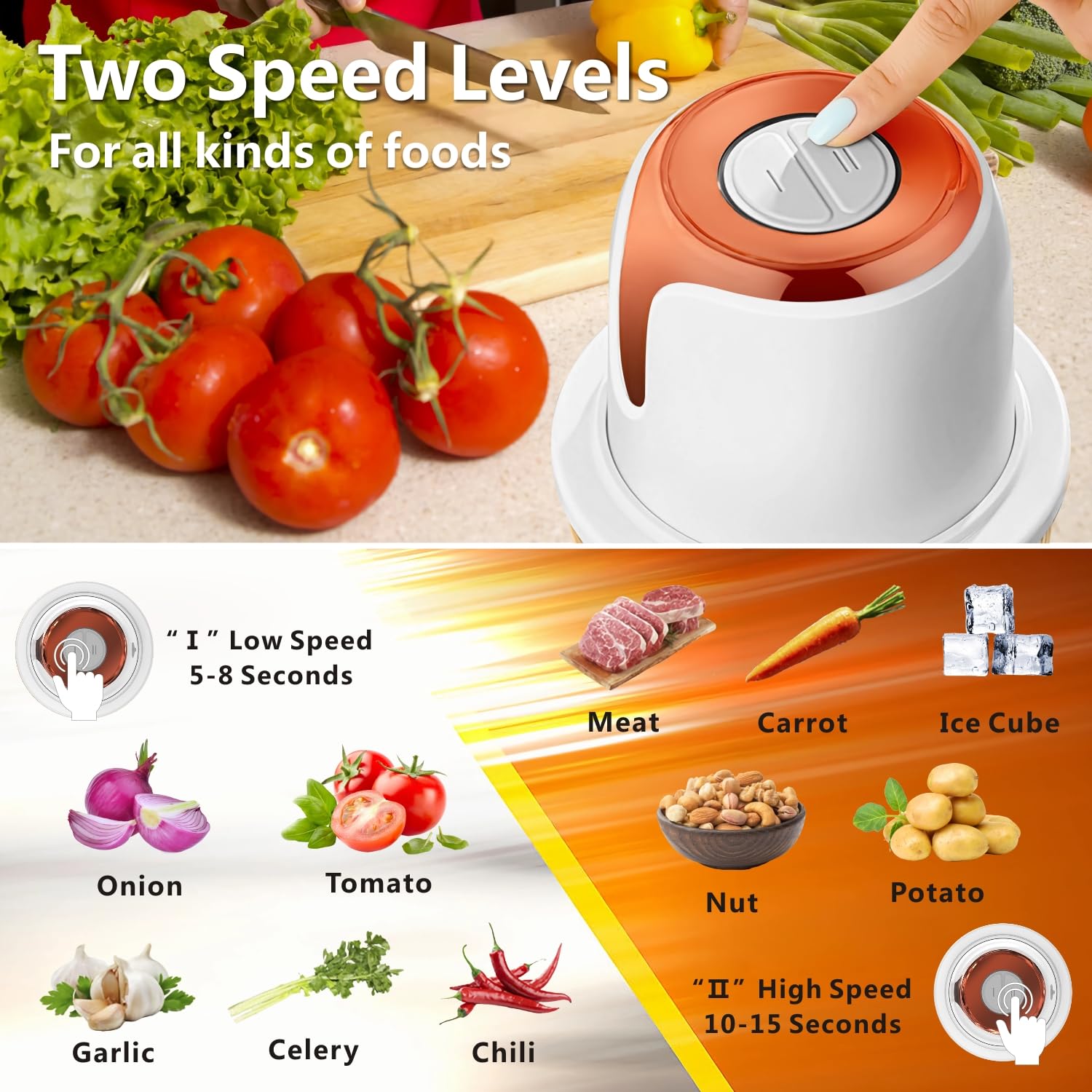 Sunfuny Cordless Food Processor - 6000mAh USB-C Rechargeable Mini Chopper with 5-Cup Glass Bowl | Electric Meat Blender, Vegetable & Garlic Grinder for Kitchen | Perfect for Meal Prep, Baby Food & Smoothies (Rose Gold)