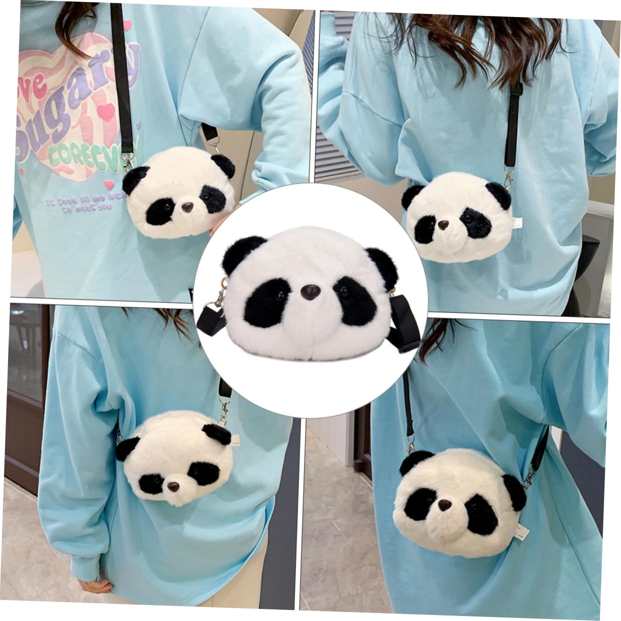 Cute Plush Panda Crossbody Bag for Girls - Soft Fluffy Shoulder Bag, Wallet & Tote - Perfect for School, Travel & Daily Use