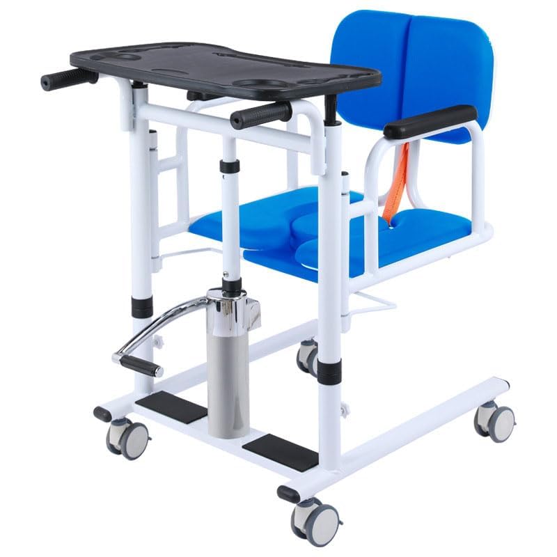 **Lightweight Folding Transfer Wheelchair & Adjustable Height Hydraulic Patient Lift Chair - Rolling Shower Chair for Elderly & Disabled - Home Mobility Aid (Blue) | Ideal for Bathroom, Bedroom & Indoor Use**
