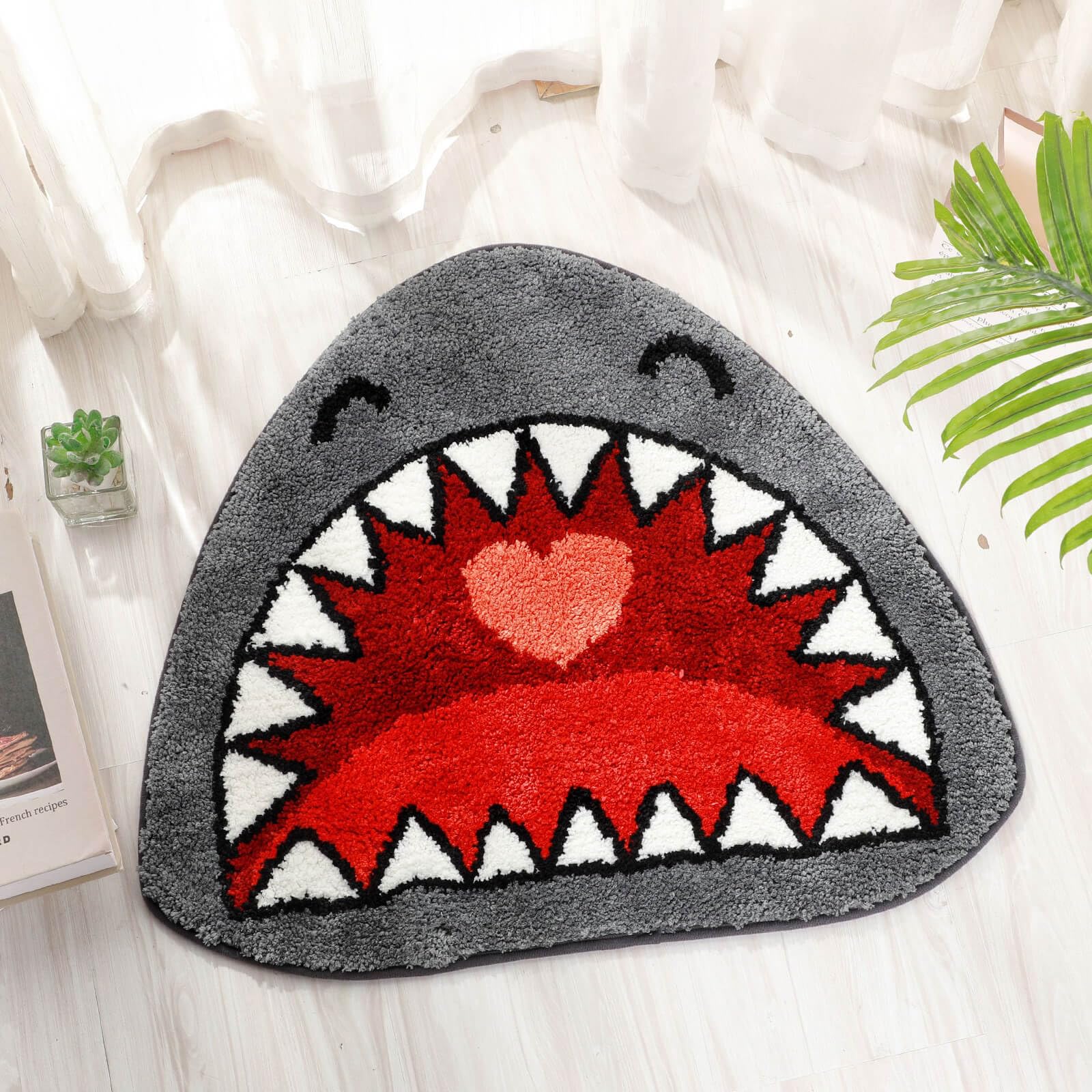 Shark Bathroom Rugs - Non-Slip Microfiber Bath Mat for Shower & Bathtub, Soft Absorbent Floor Mat, Funny Unique Washable Rug for Kids Room Decor (Grey) - Perfect for Bathroom Safety & Kids' Play Area