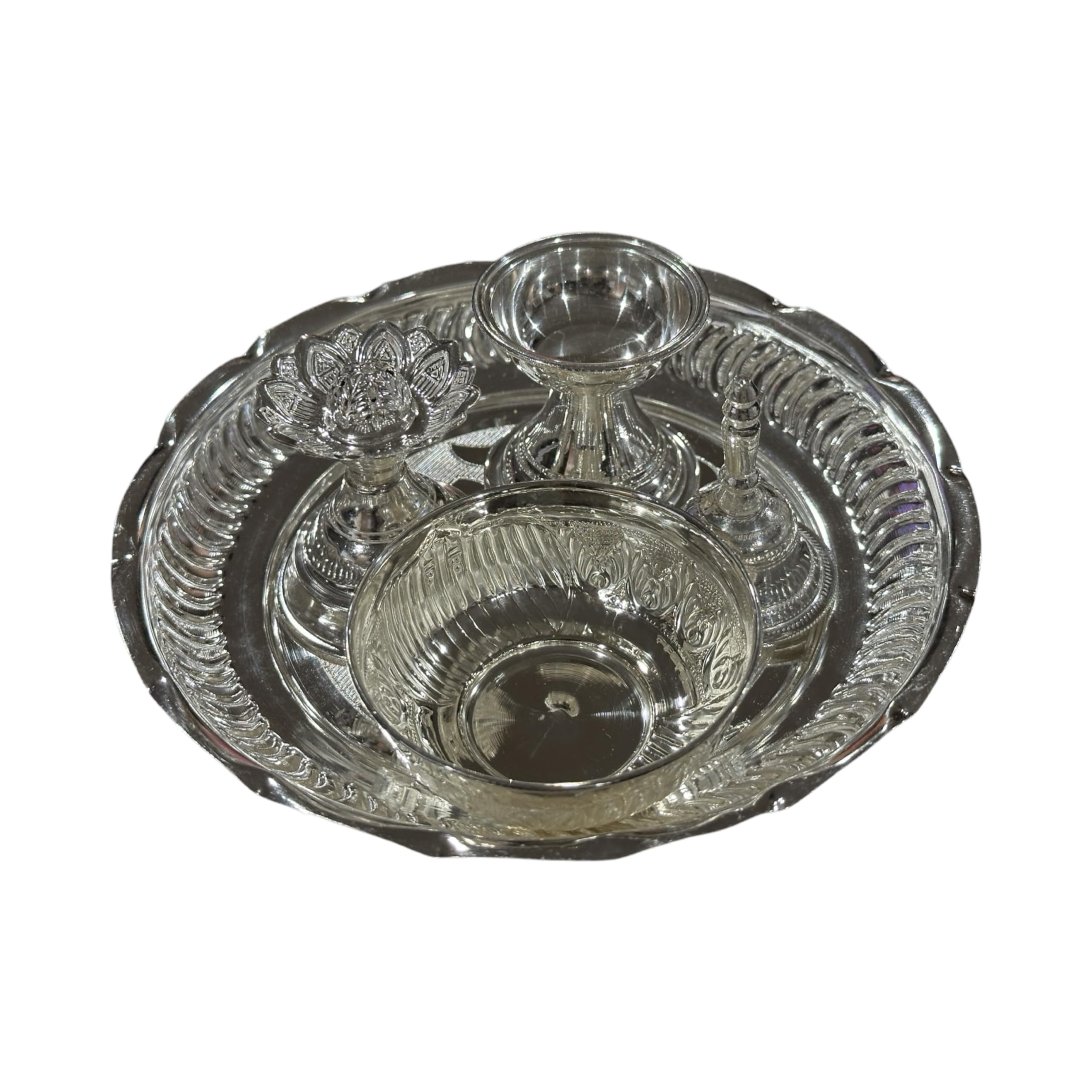 925 Sterling Silver Certified Puja Set - 6.0 Inch Hallmarked Hindu Prayer Kit with Diya, Bell & Spoon | Perfect for Home Worship, Temple Offerings & Spiritual Ceremonies