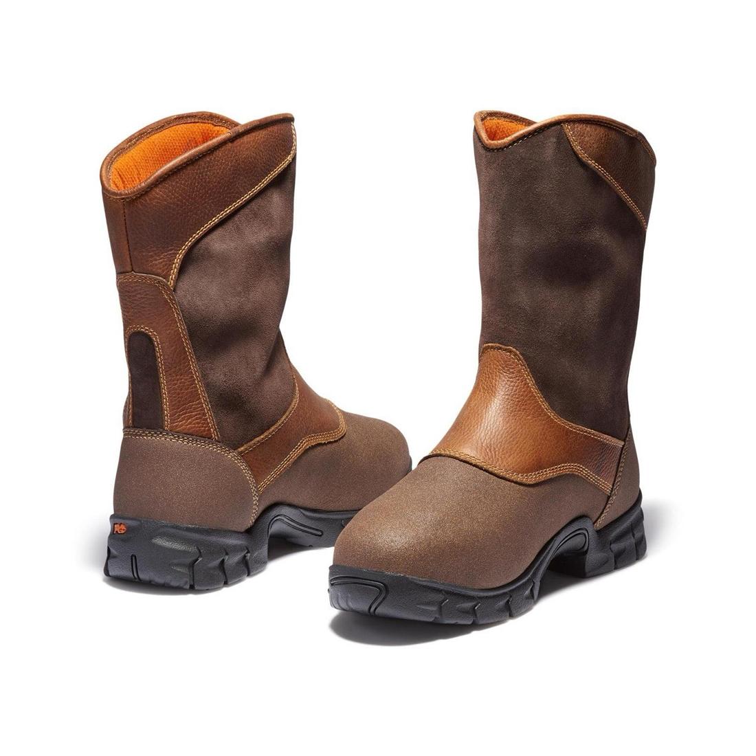 Excave Steel Toe Waterproof Pull-On Work Boots with Metatarsal Guard - Brown Safety Shoes for Construction, Warehouse & Industrial Work