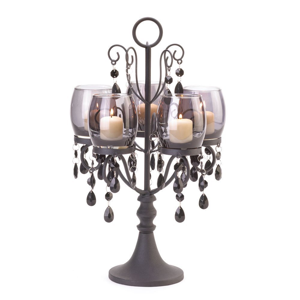 Midnight Elegance Black Iron & Glass Tabletop Candelabra - Romantic Dinner Centerpiece for Weddings, Anniversaries & Formal Events