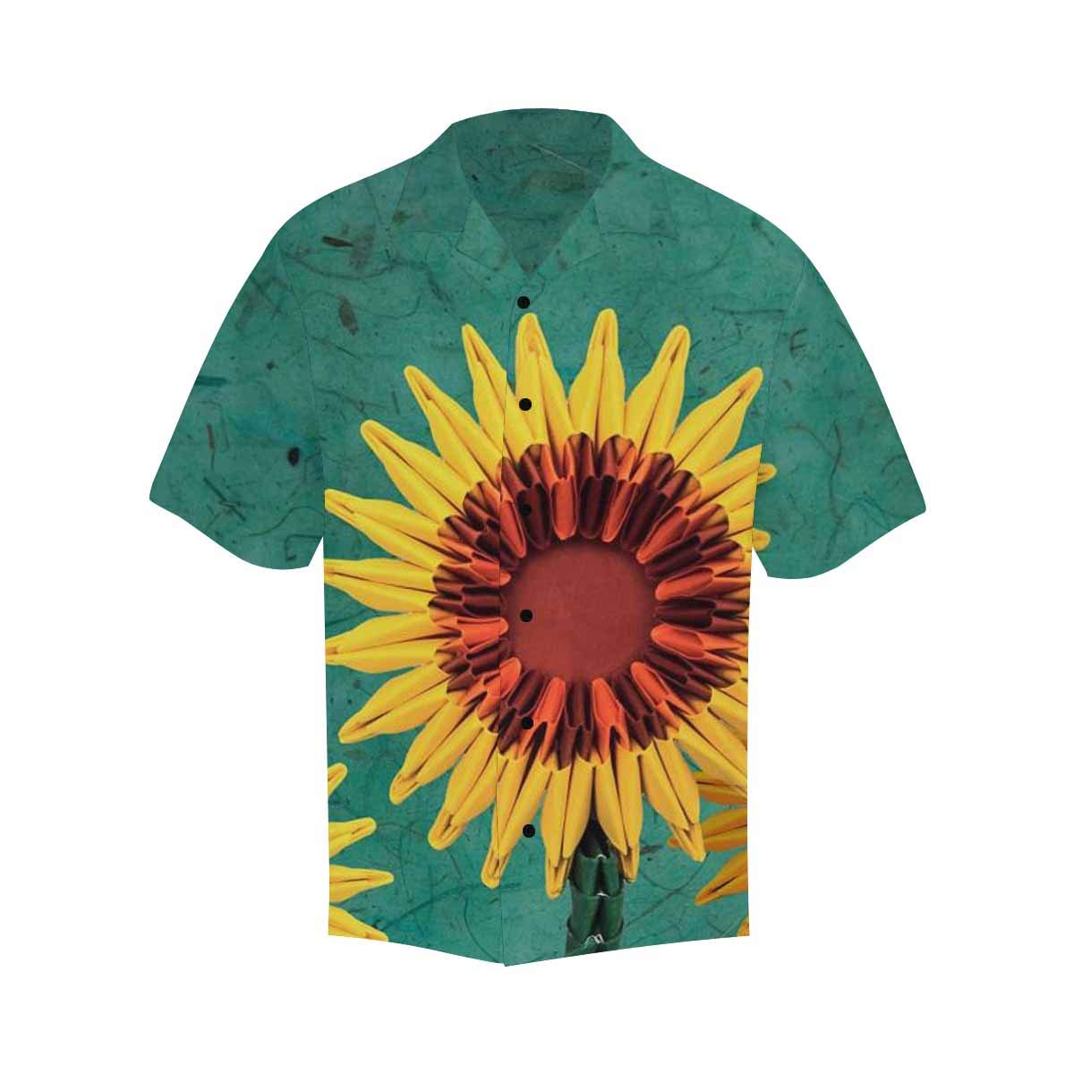 InterestPrint Men's All Over Print Hawaiian Shirt - Unique Sunflower Design on Green, Short Sleeve Casual Shirt for Summer Beach Vacation, Party & Outdoor Activities