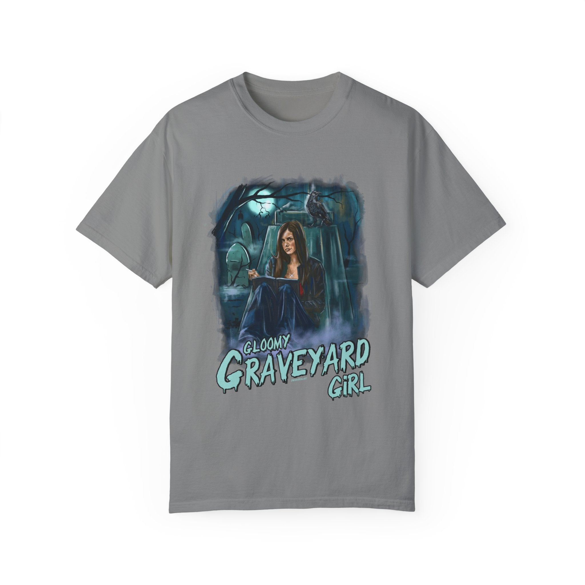 Gloomy Graveyard Girl Graphic T-Shirt - Gothic Horror Fashion for Women | Perfect for Halloween, Cosplay & Alternative Style Outfits