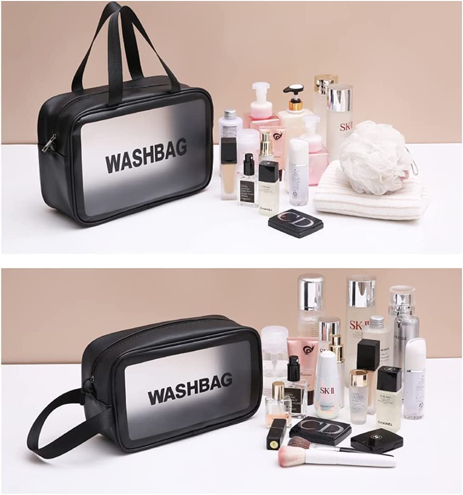 2 Pack Transparent Cosmetic Bags - Small & Large Waterproof Makeup Organizer with Zipper & Handle for Travel, Toiletries & Daily Essentials | Perfect for Airplane Carry-on, Gym & Beauty Storage