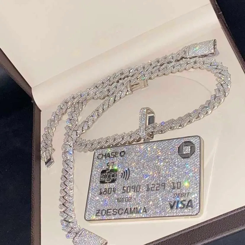 VVS Moissanite Diamond VISA Pendant Necklace - Iced Out Jewelry for Women, Perfect for Parties & Special Occasions