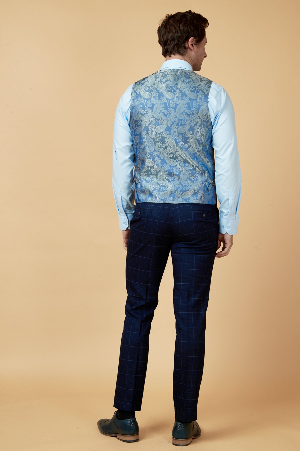Edinson Navy & Sky Check Three-Piece Suit for Men - Formal Business Attire, Wedding & Special Occasions