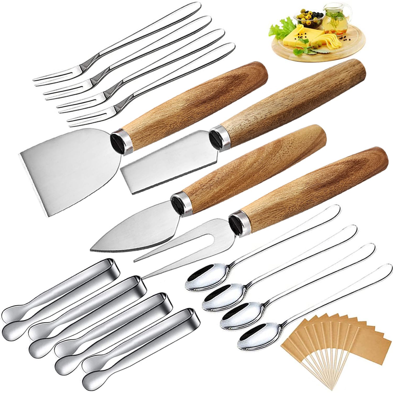 Premium Charcuterie Board Accessories Set - 6-Piece Cheese & Butter Spreaders with Wooden Handles - Includes Mini Serving Tongs, Spoons & Forks - Perfect for Charcuterie Boards, Cheese Platters, Dinner Parties, Weddings & Holiday Gatherings (Christmas, Thanksgiving, Easter)