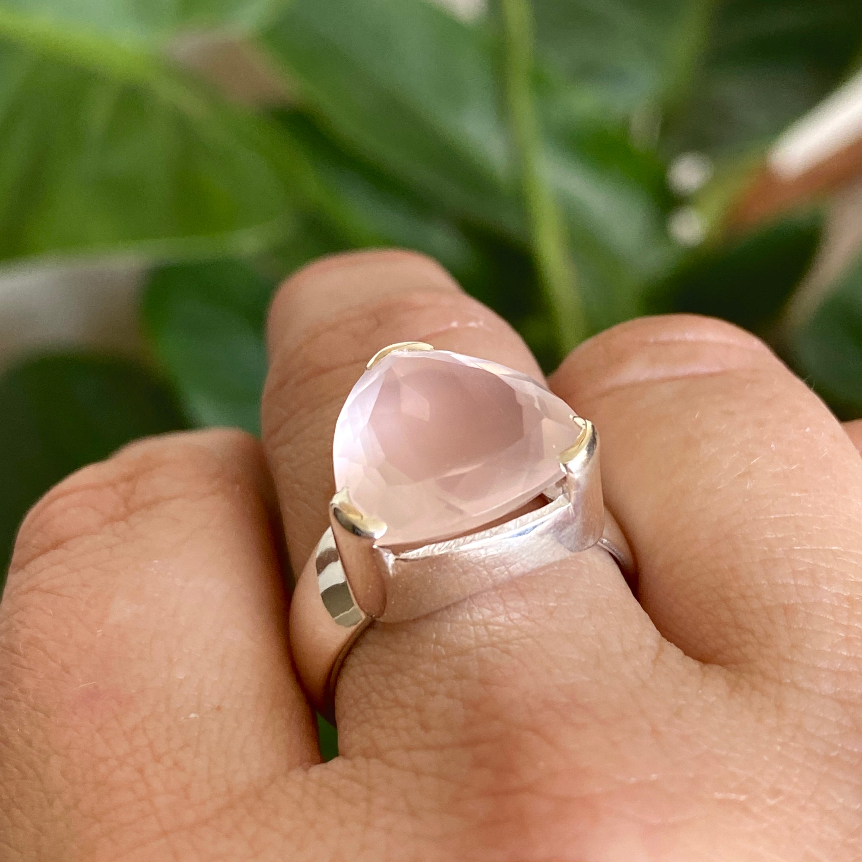 Rose Quartz Triangular Faceted Ring - Size 10 - KRGJ3324 - Elegant Boho Jewelry for Women, Perfect for Weddings, Parties & Everyday Wear