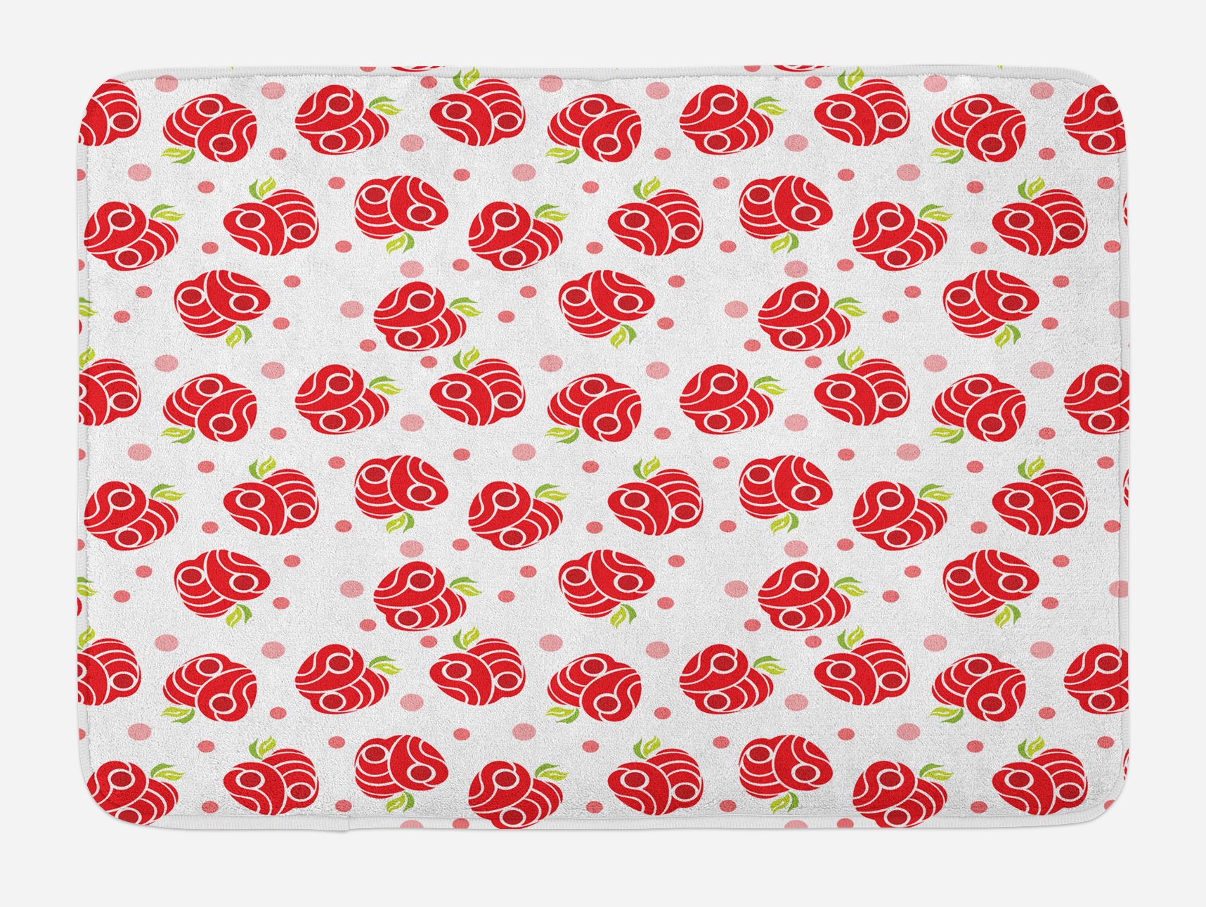 Ambesonne Non-Slip Plush Bath Mat with Fruits & Geometric Shapes - 30.2 x 20 Inch Soft Bathroom Rug, Blush Red & Apple Green - Perfect for Bathroom Decor, Kitchen Floor Mat, or Bedside Carpet