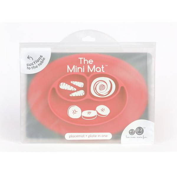 ezpz Mini Mat - Coral Suction Plate for Babies & Toddlers | Non-Slip Silicone Feeding Tray for High Chairs | Perfect for Mess-Free Mealtime and Travel