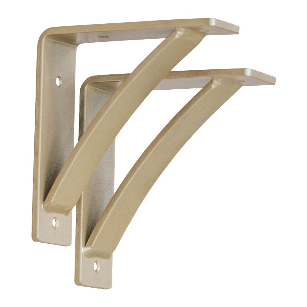 Heavy Duty Steel Shelf Brackets (2 Pack) – Triangle Floating Shelf Support – Decorative Rustic Shelving Brackets for DIY Home Decor – 6”x7”x2” Roman Gold – Perfect for Living Room, Kitchen & Bathroom Storage Organization