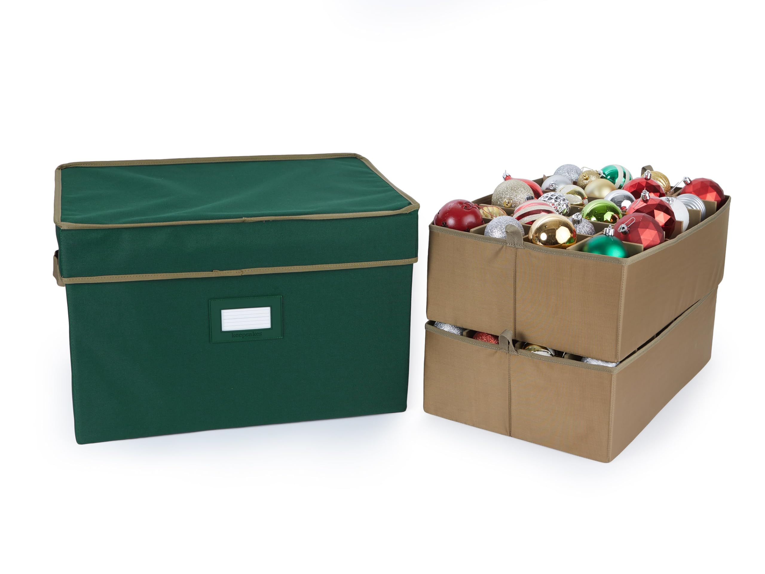 Covermates Keepsakes Adjustable Ornament Storage Box with Carrying Handles & Padded Protection - Holiday Decor Organizer for Christmas Tree Ornaments, Wreaths & Seasonal Decorations (Green)