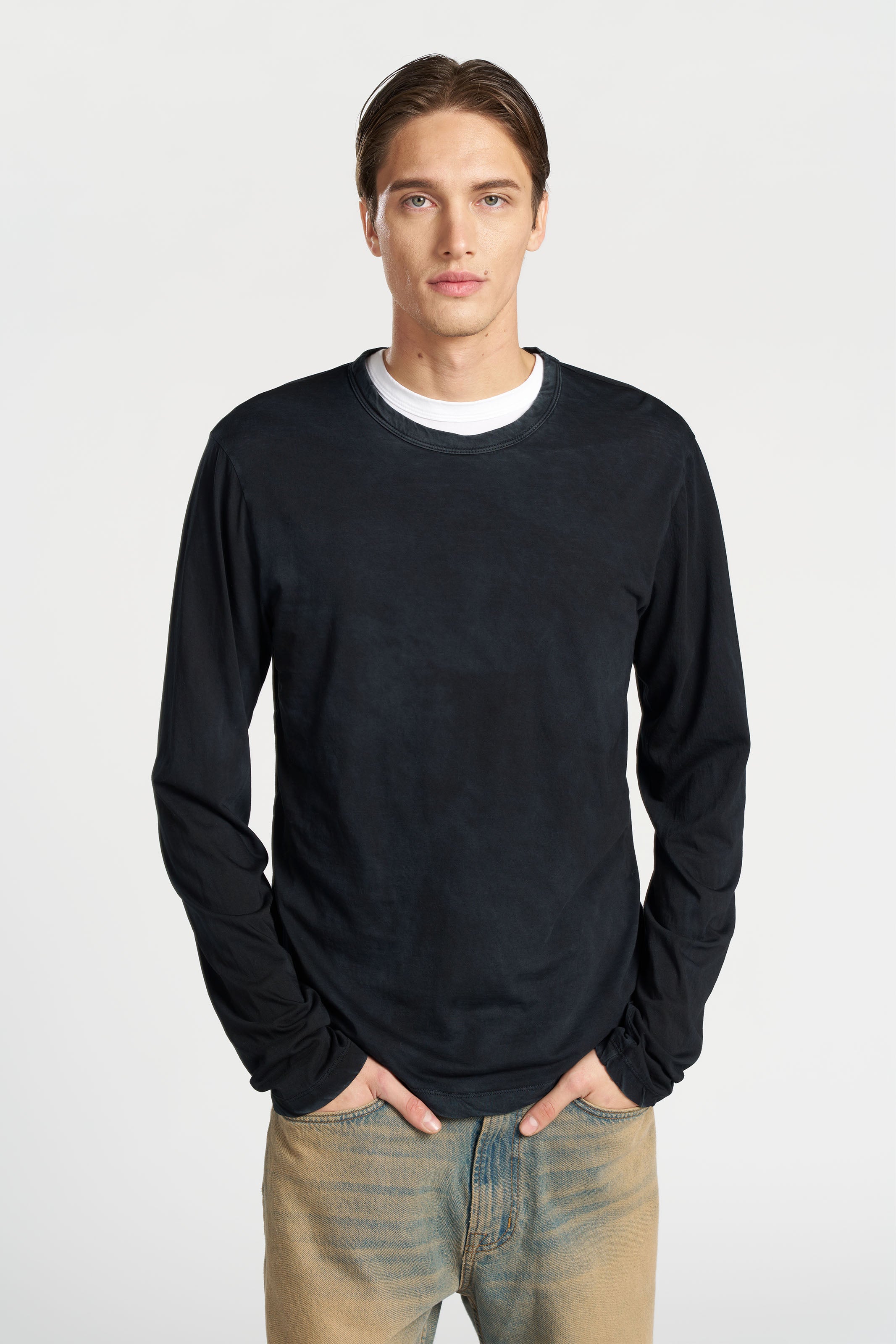 Classic Crew Neck Long Sleeve Cotton Shirt for Men - Comfortable Casual & Business Wear - Perfect for Office, Dating and Daily Outfits