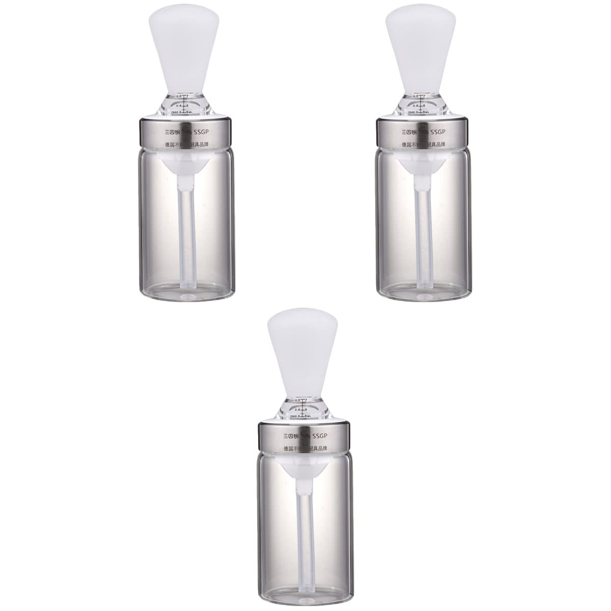 Hemoton 3-Piece Glass Oil Dispenser Set with Brush - Premium Seasoning Bottles for BBQ, Cooking & Salad Dressing - Perfect for Kitchen, Grilling & Food Prep (White)