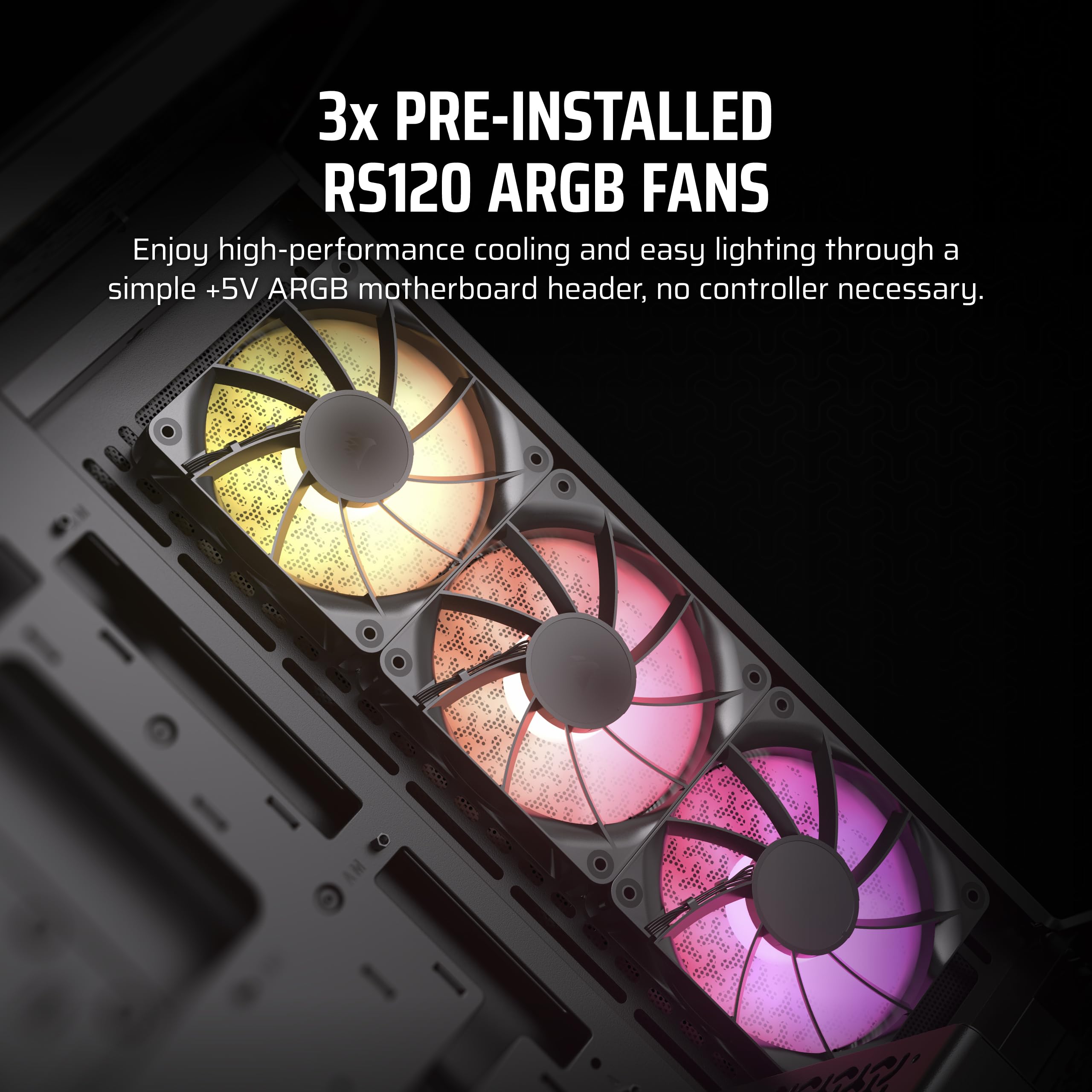 CORSAIR 3500X ARGB Mid-Tower ATX PC Gaming Case - Panoramic Tempered Glass Side Panel - Reverse Connection Motherboard Support - Includes 3X CORSAIR RS120 ARGB Fans - High Airflow Design - Black | Perfect for Gaming Rigs, Streaming PCs & Workstation Builds