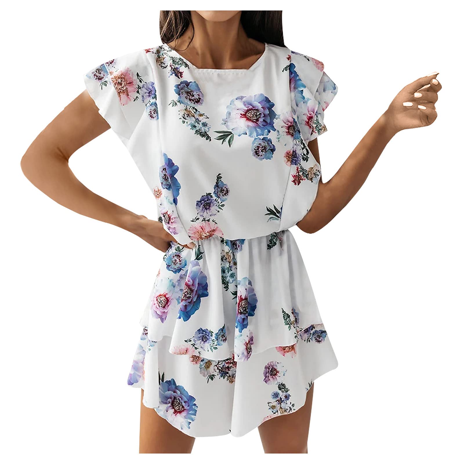 iQKA Women's Floral Print Sleeveless Mini Dress - Summer Casual Sundress for Beach, Cocktail Party & Vacation - Elegant Short Dress Vestidos