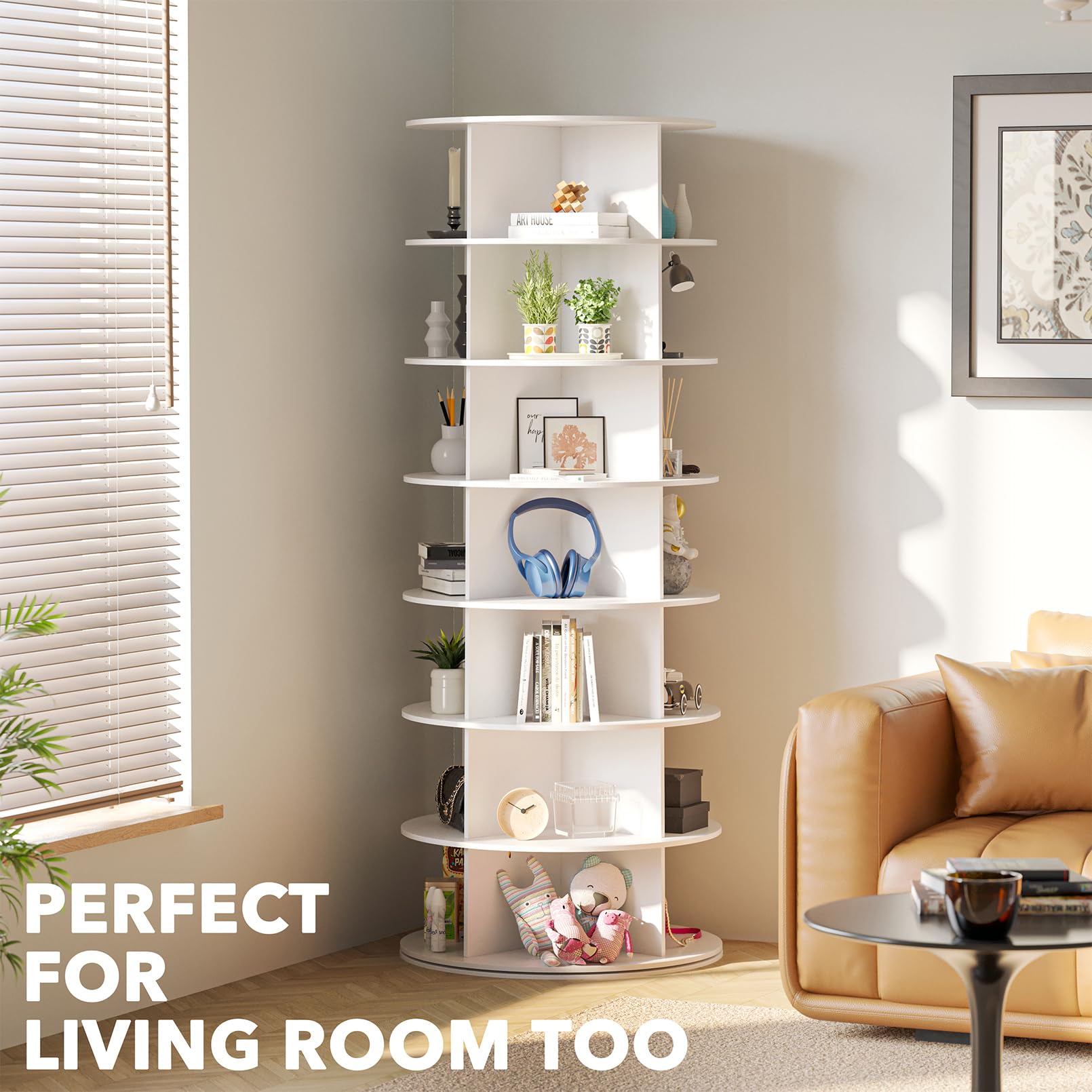 SpaceAid 7-Tier Rotating Shoe Rack Tower - 360° Spinning Shoe Storage Organizer for Closet, Handbags & Accessories | White Lazy Susan Carousel Display | Perfect for Small Spaces, Bedroom & Entryway Organization