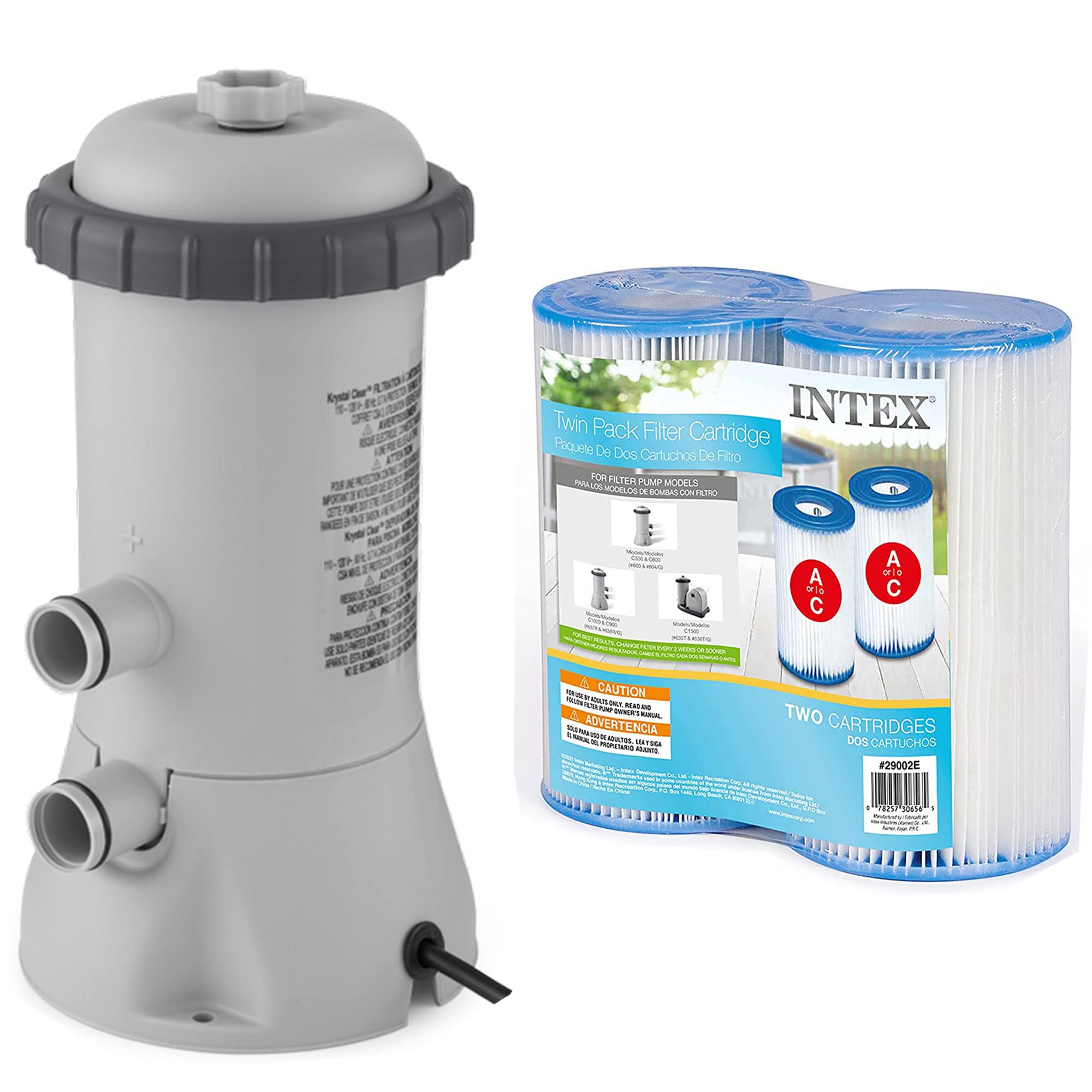 Intex 530 GPH Easy Set Pool Filter Pump System for Above Ground Swimming Pools - Includes GFCI Plug & 2 Type A/C Filter Cartridges | Perfect for Backyard Pool Maintenance & Water Circulation
