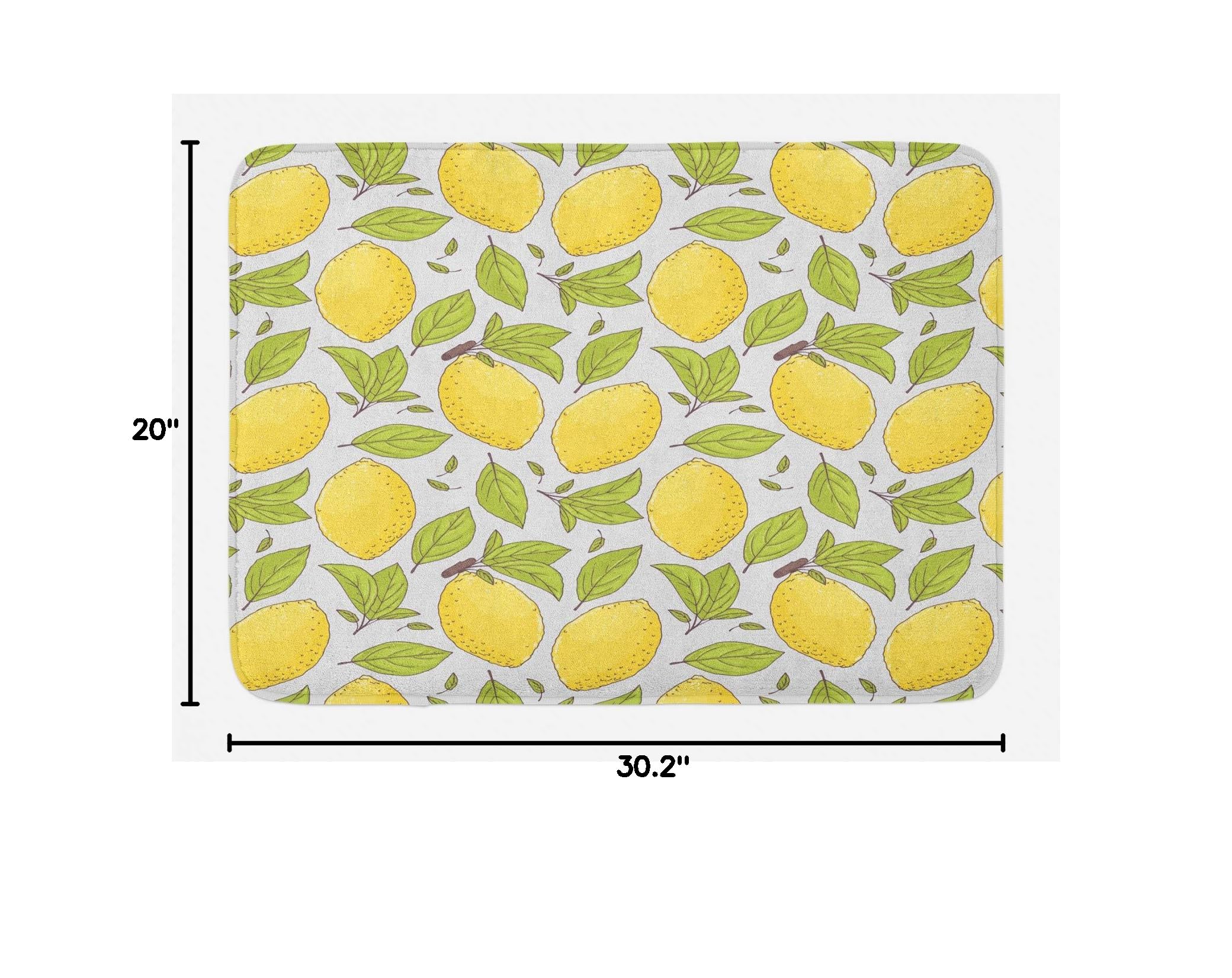 Ambesonne Non-Slip Lemon Bath Mat - Citrus Fruit & Leaves Doodle Design, Soft Plush Bathroom Rug, 30.2